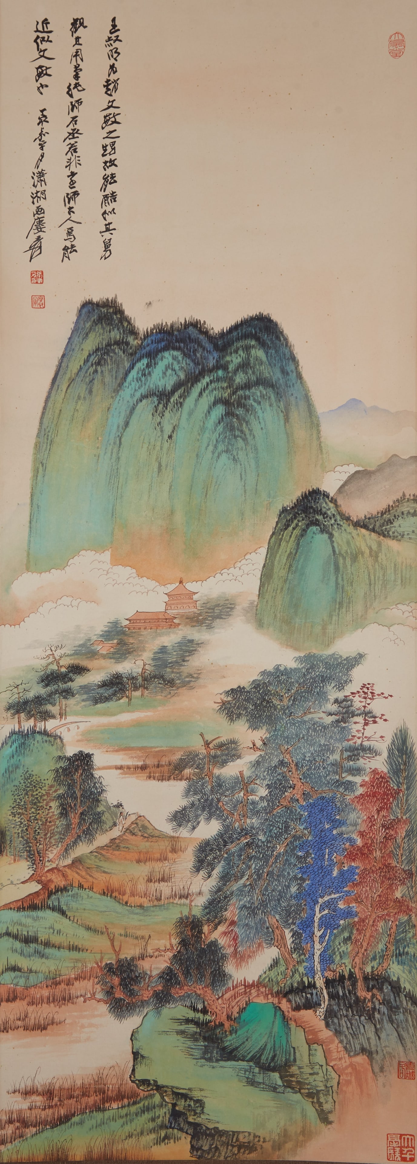 A LANDSCAPE PAINTING ON PAPER BY ZHANG DAQIAN.張大千: Landscape Painting on Paper by Zhang Daqian.張大千
