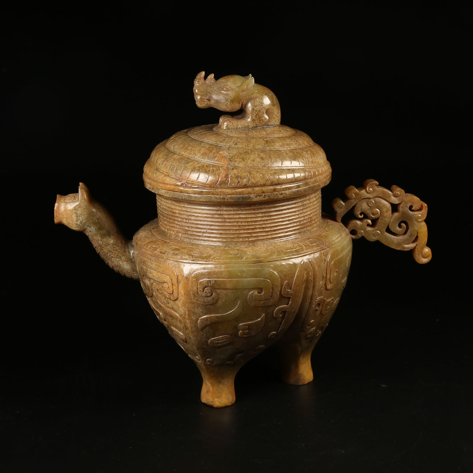 A ARCHAIC JADE EWER WITH BEAST-MASK DESIGN (1 of 11)