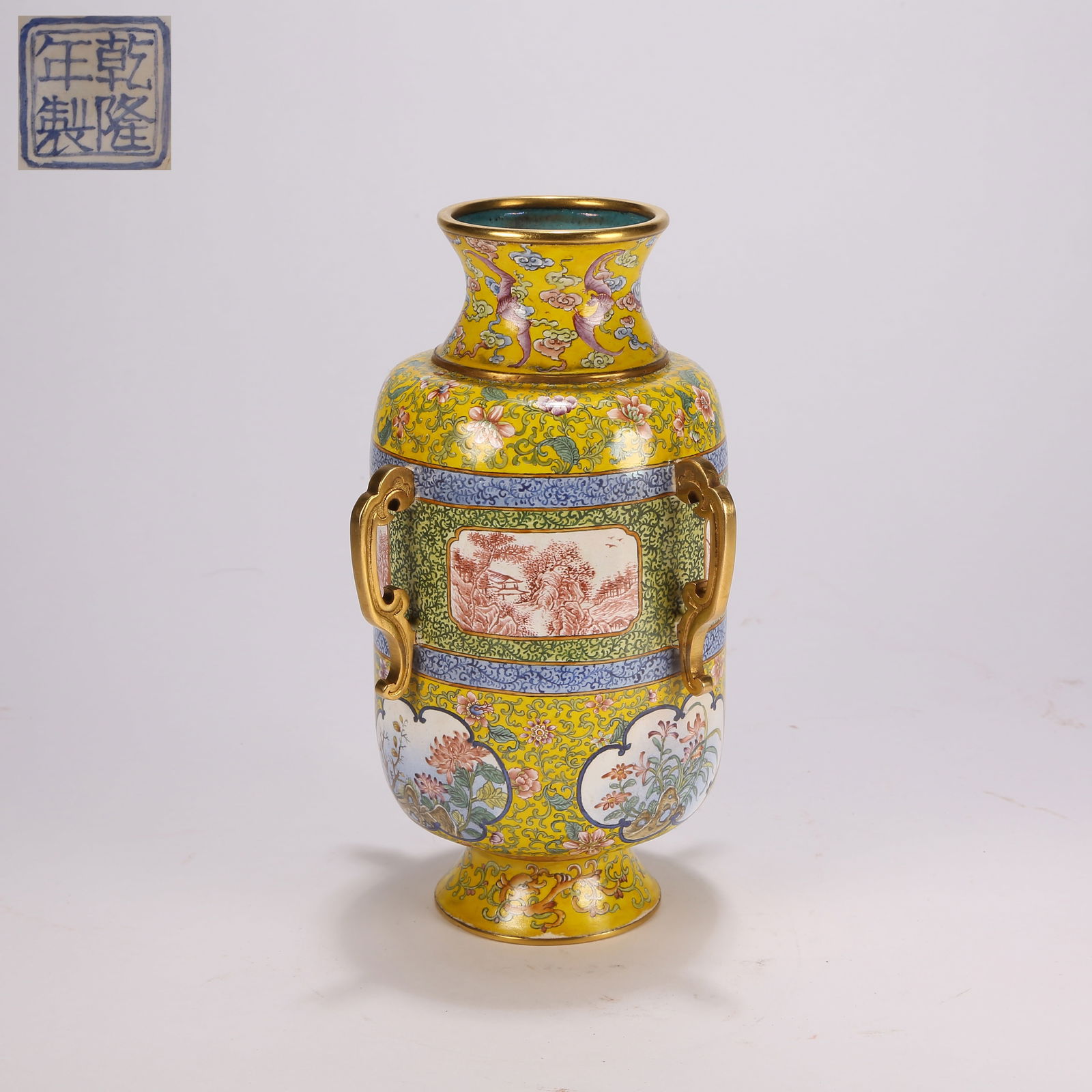 A BRONZE CLOISONNÉ BEAST-HANDLED VASE (1 of 9)