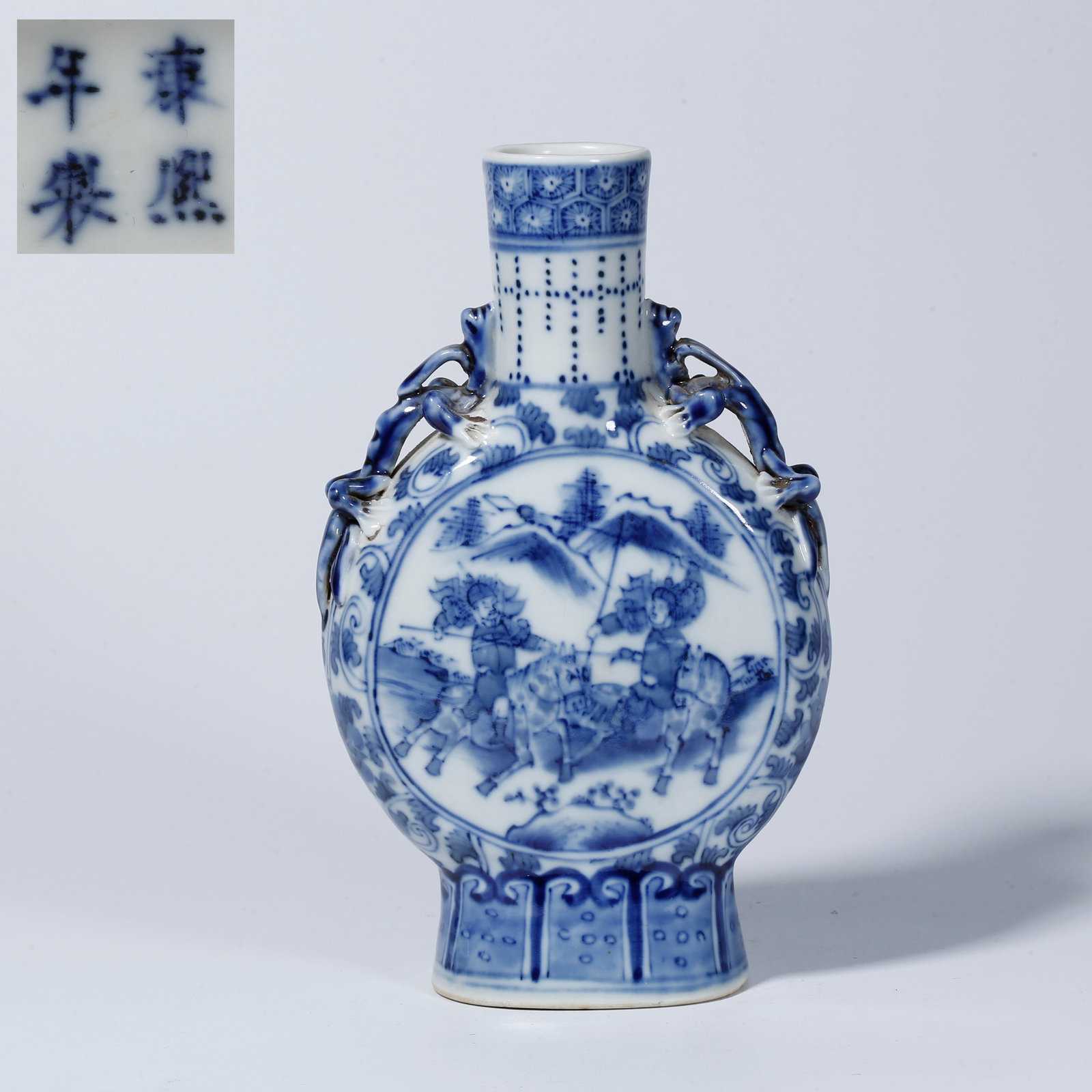 A BLUE-AND-WHITE DOUBLE-EARED VASE WITH RESERVED PANELS AND FIGURAL STORY DESIGN (1 of 9)