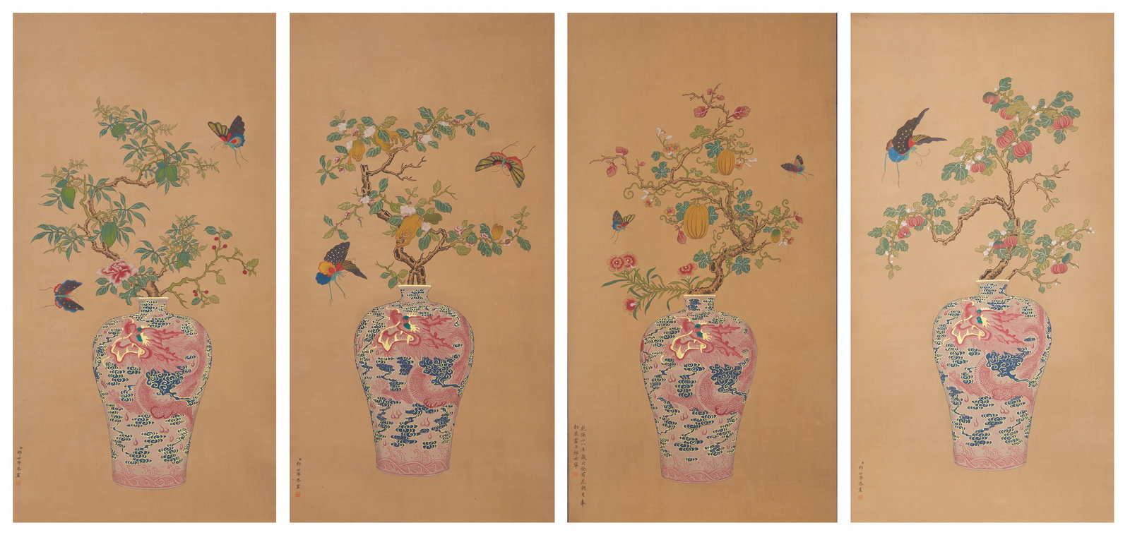 A "FLOWERS AND BUTTERFLIES", PAINTING ON SILK BY LANG SHINING (GIUSEPPE CASTIGLIONE) (4 (1 of 20)