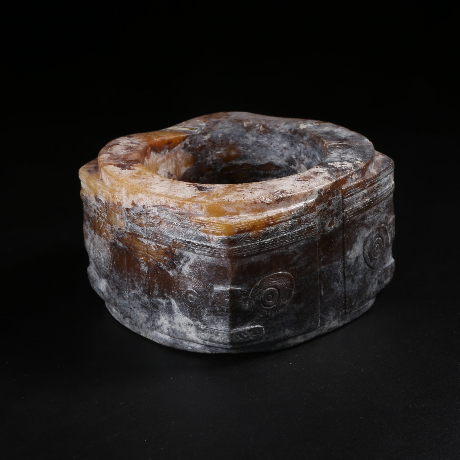 A ARCHAIC JADE CONG WITH DEITY FACE (1 of 9)