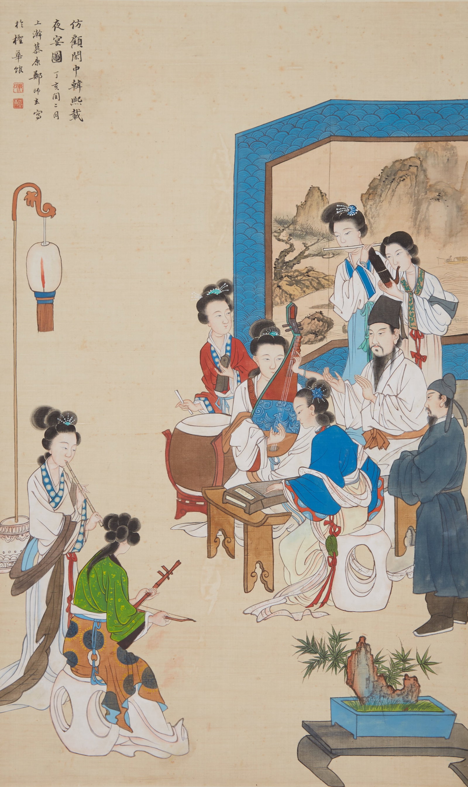 A "NIGHT BANQUET OF HAN XIZAI", PAINTING ON SILK BY ZHENG MUKANG.郑慕康 (1 of 9)