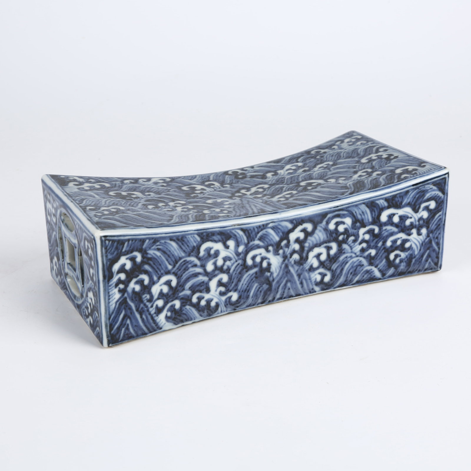 A BLUE-AND-WHITE JIANGYA SEA WATER PATTERNED PILLOW (1 of 10)