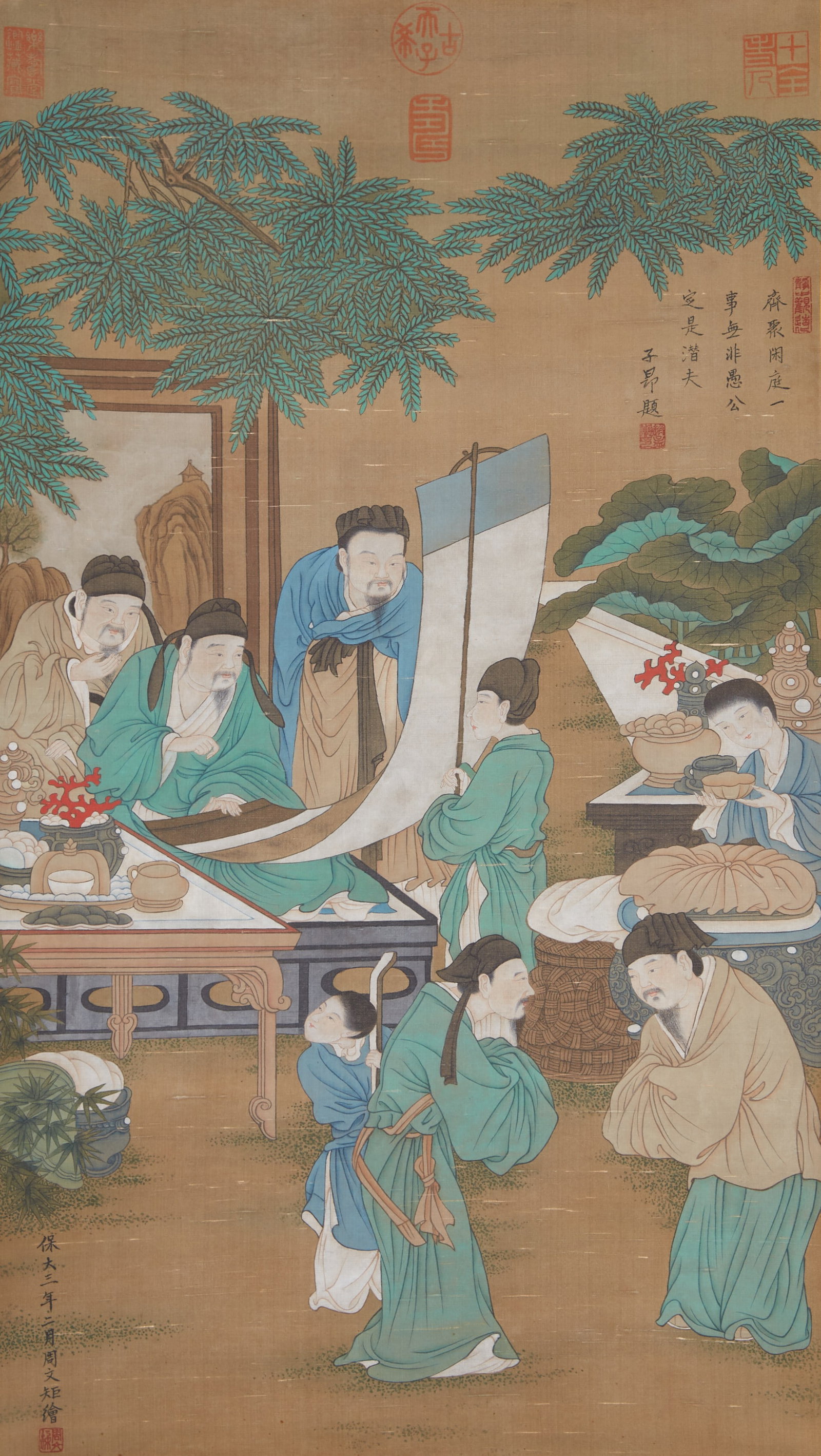 A FIGURE PAINTING ON SILK BY ZHOU WENJU.周文矩 (1 of 9)