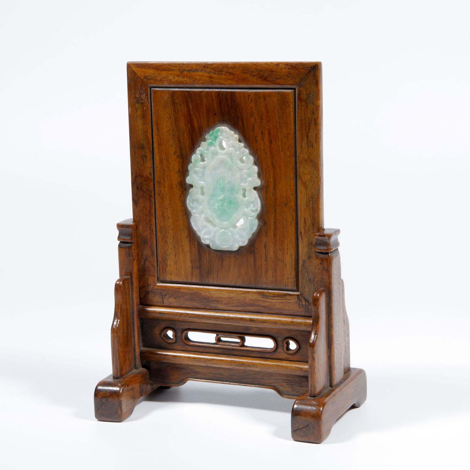 A HUANGHUALI WOOD CARVING INLAID JADE TABLE SCREEN (1 of 9)