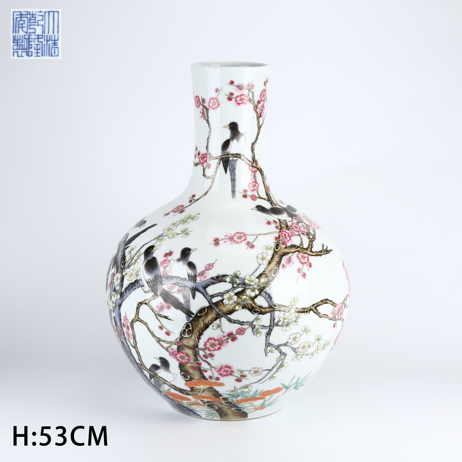 A FAMILLE-ÉMAILLED SPRING SWALLOWS SCENE TIANQIU VASE: Famille-Émailled Spring Swallows Scene Tianqiu Vase