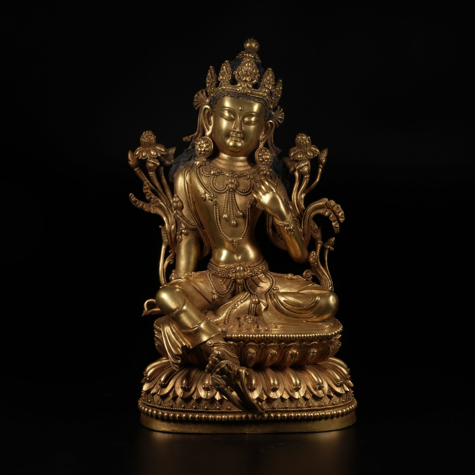 A GILT-BRONZE GREEN TARA STATUE (1 of 9)