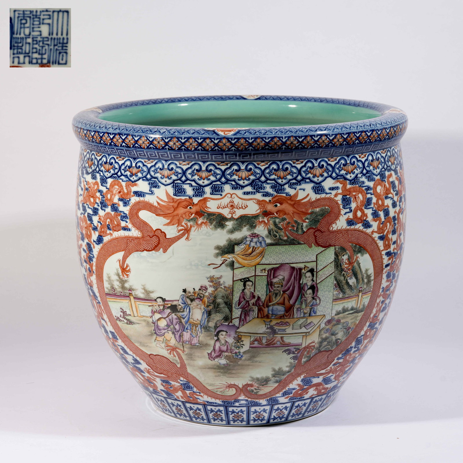A FAMILLE ROSE SCROLL JAR WITH STORY SCENES OF FIGURES (1 of 9)