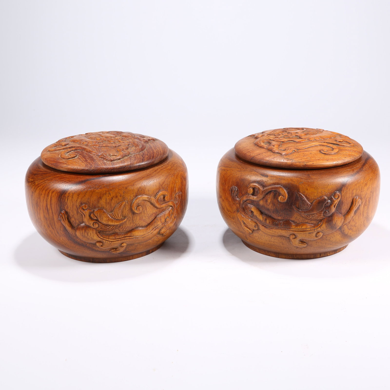 A HUANGHUALI GO BOWL SET WITH CHI DRAGON PATTERN (1 of 9)
