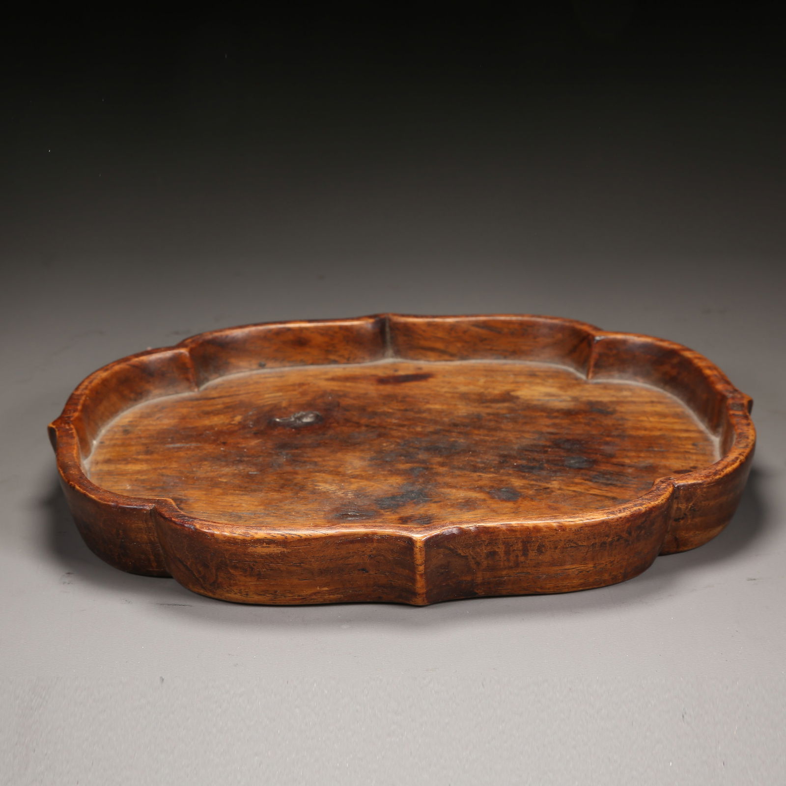 A HUANGHUALI BEGONIA-SHAPED TRAY: Huanghuali Begonia-Shaped Tray