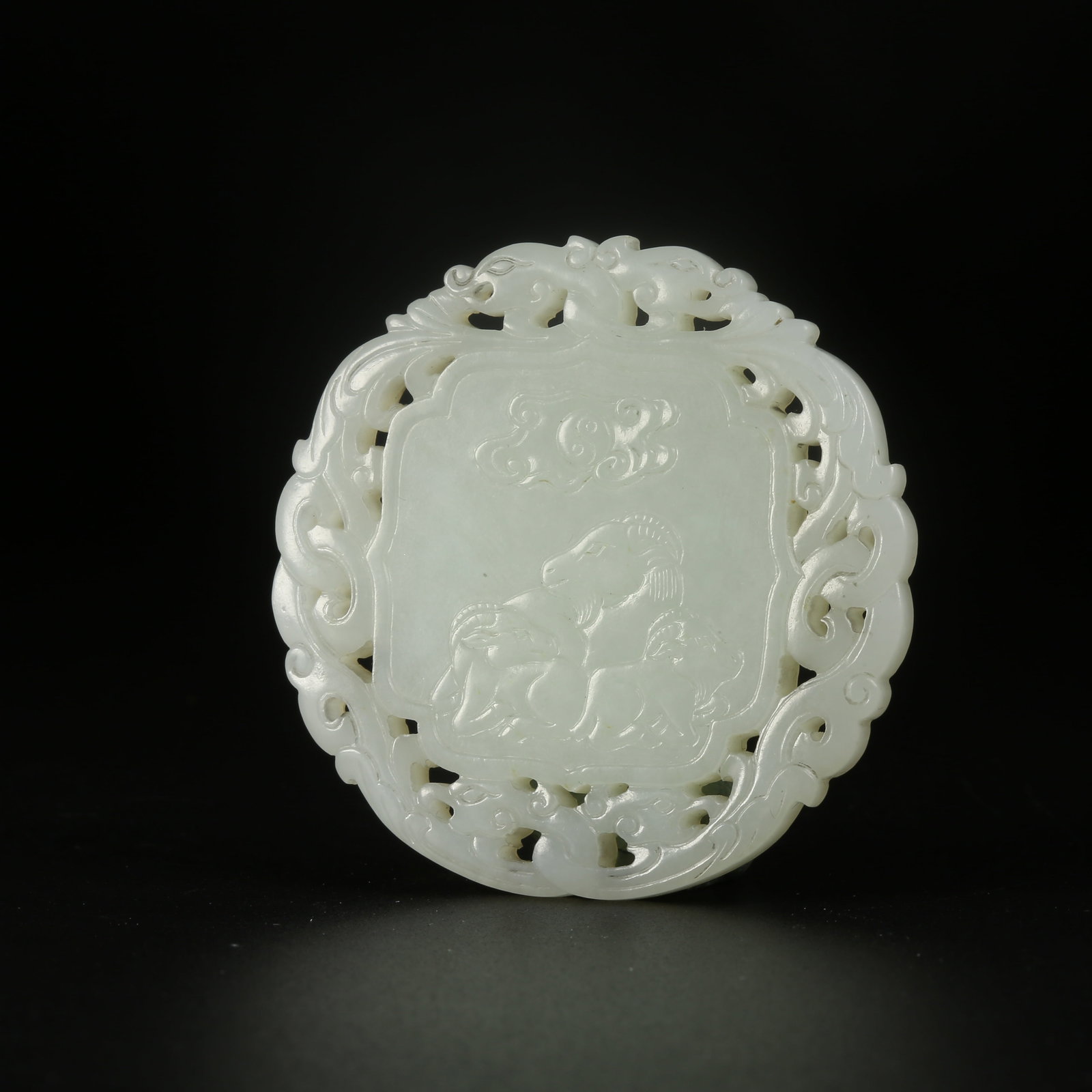 A HETIAN JADE "THREE GOATS BRING PROSPERITY" PLAQUE (1 of 8)