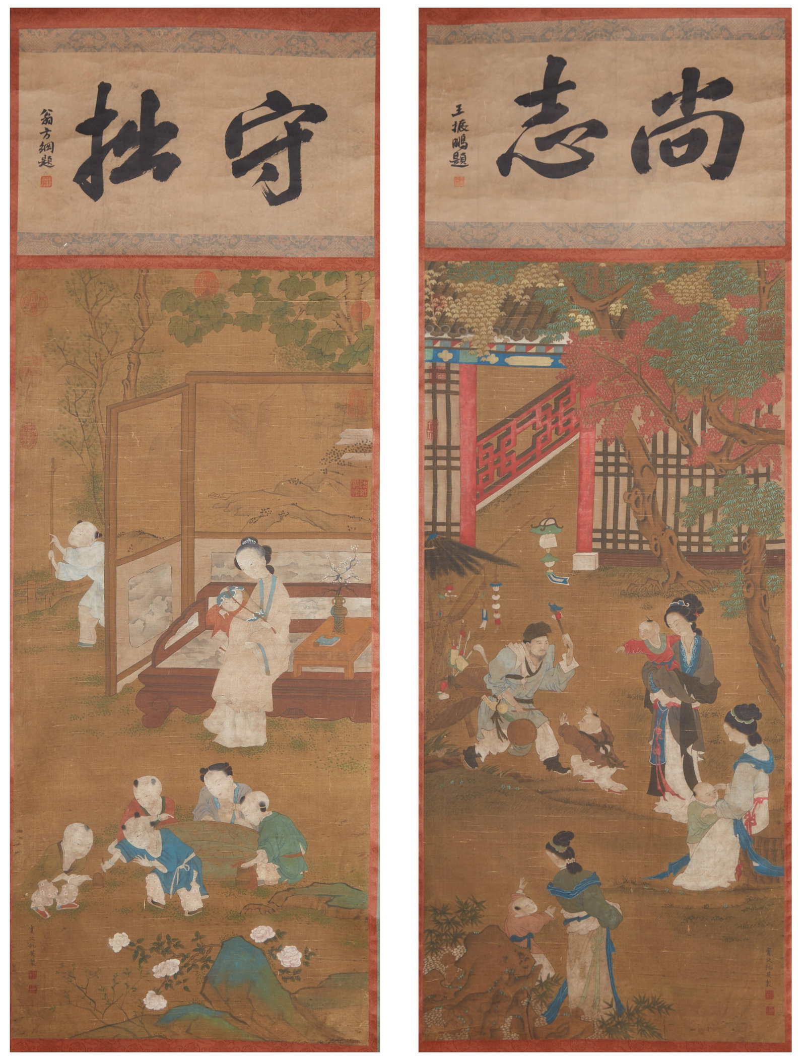 A FIGURE PAINTING ON SILK BY QIU YING (2 PANELS).仇英 (1 of 14)