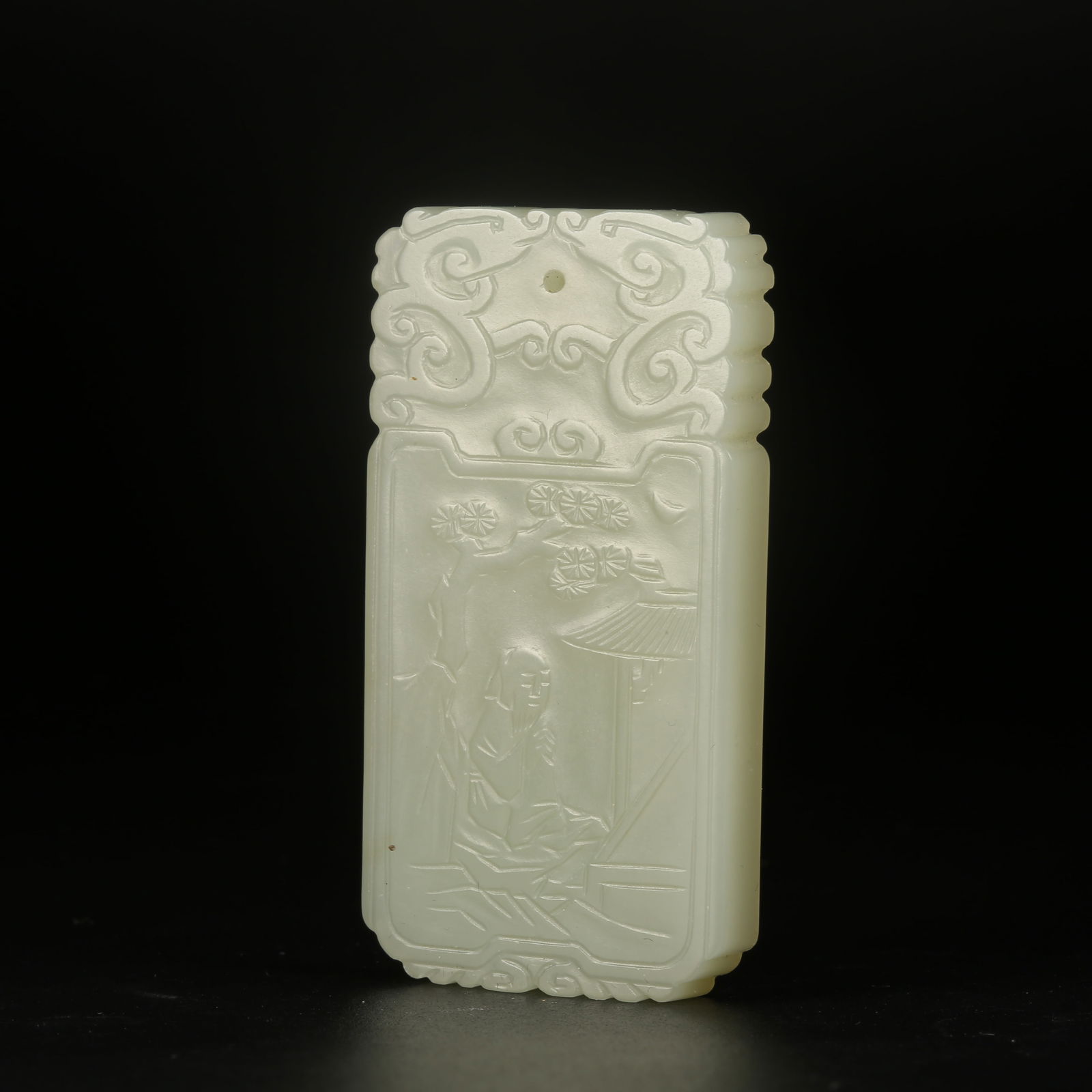 A HETIAN JADE FIGURE AND LANDSCAPE PATTERN PLAQUE (1 of 8)