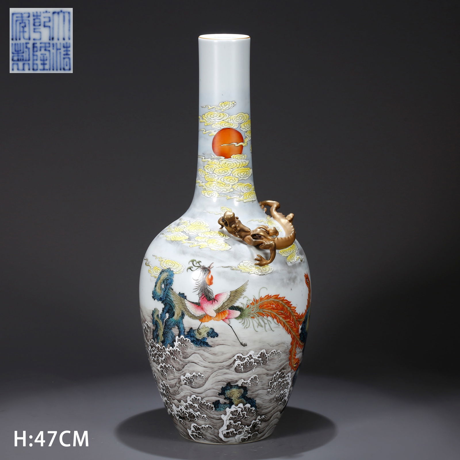 A FAMILLE ROSE VASE WITH DRAGON AND PHOENIX DESIGN: Famille Rose Vase with Dragon and Phoenix Design