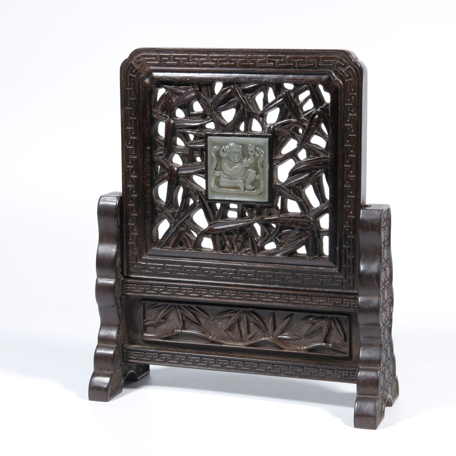 A ZITAN WOOD CARVING INLAID HETIAN JADE TABLE SCREEN (1 of 8)