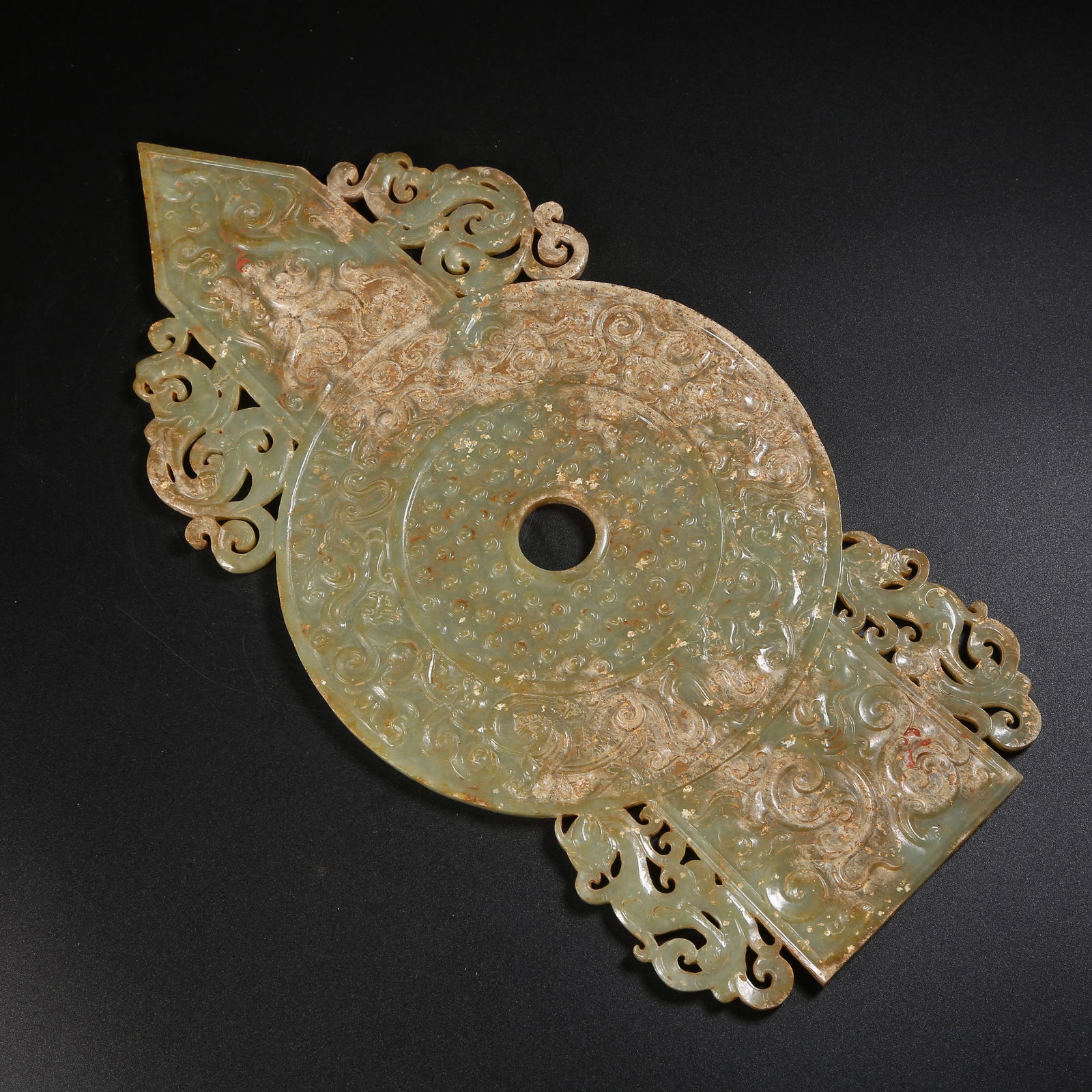 A ARCHAIC JADE GUI AND BI DISKS WITH DRAGON AND PHOENIX MOTIFS (1 of 9)