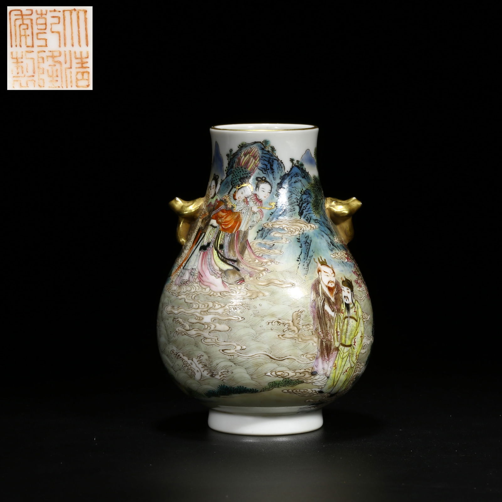 A FAMILLE ROSE ZUN VASE WITH LINGZHI HANDLES AND FIGURE STORY DESIGN (1 of 10)