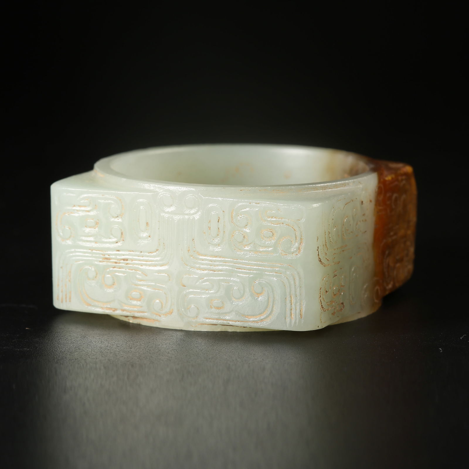 A ARCHAIC JADE CONG WITH ANIMAL-MASK MOTIF: Archaic Jade Cong with Animal-Mask Motif