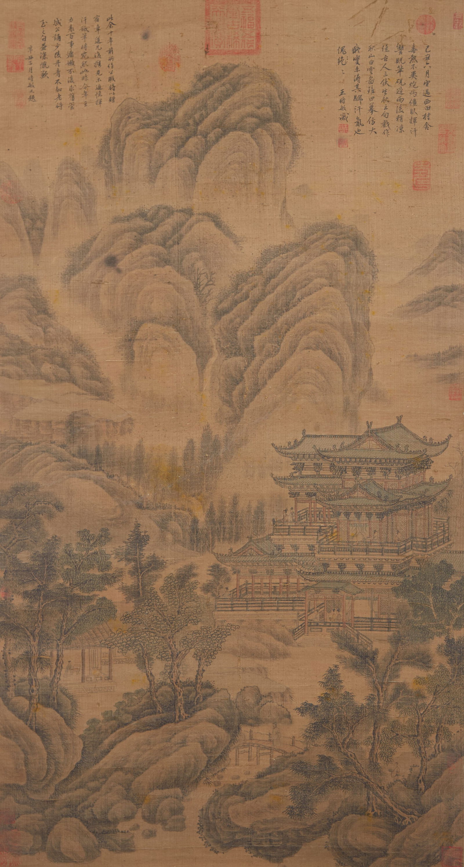 A LANDSCAPE AND PAVILION PAINTING ON SILK BY WANG SHIMIN.王時敏 (1 of 12)