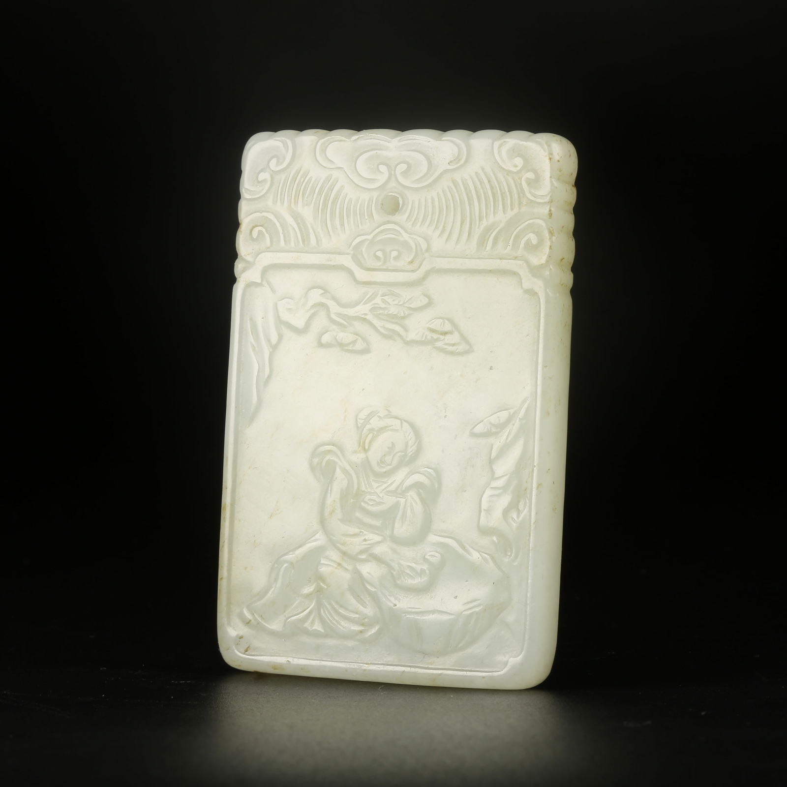 A HETIAN JADE MAGU OFFERING LONGEVITY PLAQUE: Hetian Jade Magu Offering Longevity Plaque