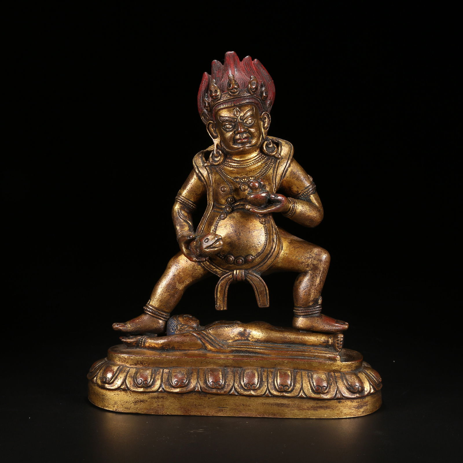 A GILT BRONZE BLACK GOD OF WEALTH STATUE: Gilt Bronze Black God of Wealth Statue