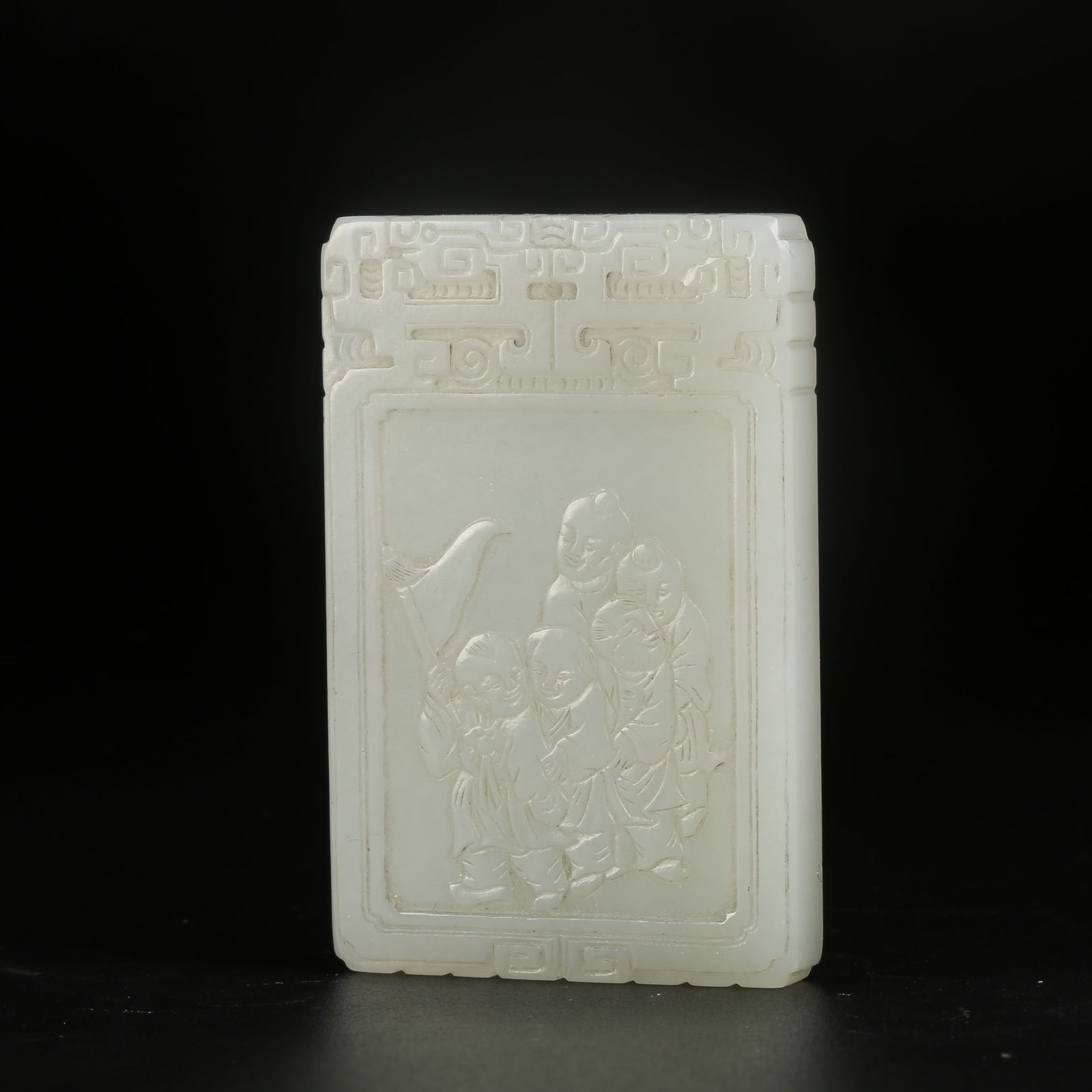 A HETIAN JADE PLAYING BABY PATTERN PLAQUE: Hetian Jade Playing Baby Pattern Plaque