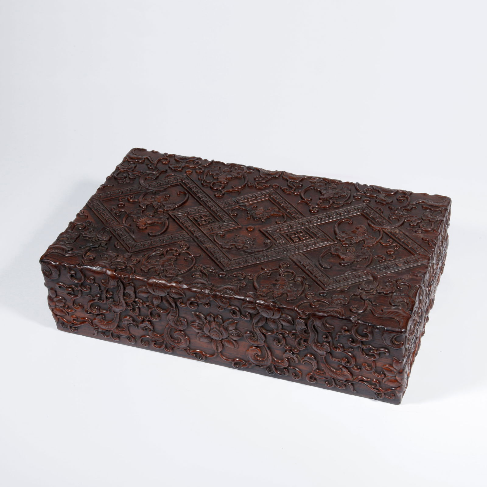 A ZITAN WOOD CARVING FU AND LONGEVITY PATTERN COVERED BOX (1 of 9)
