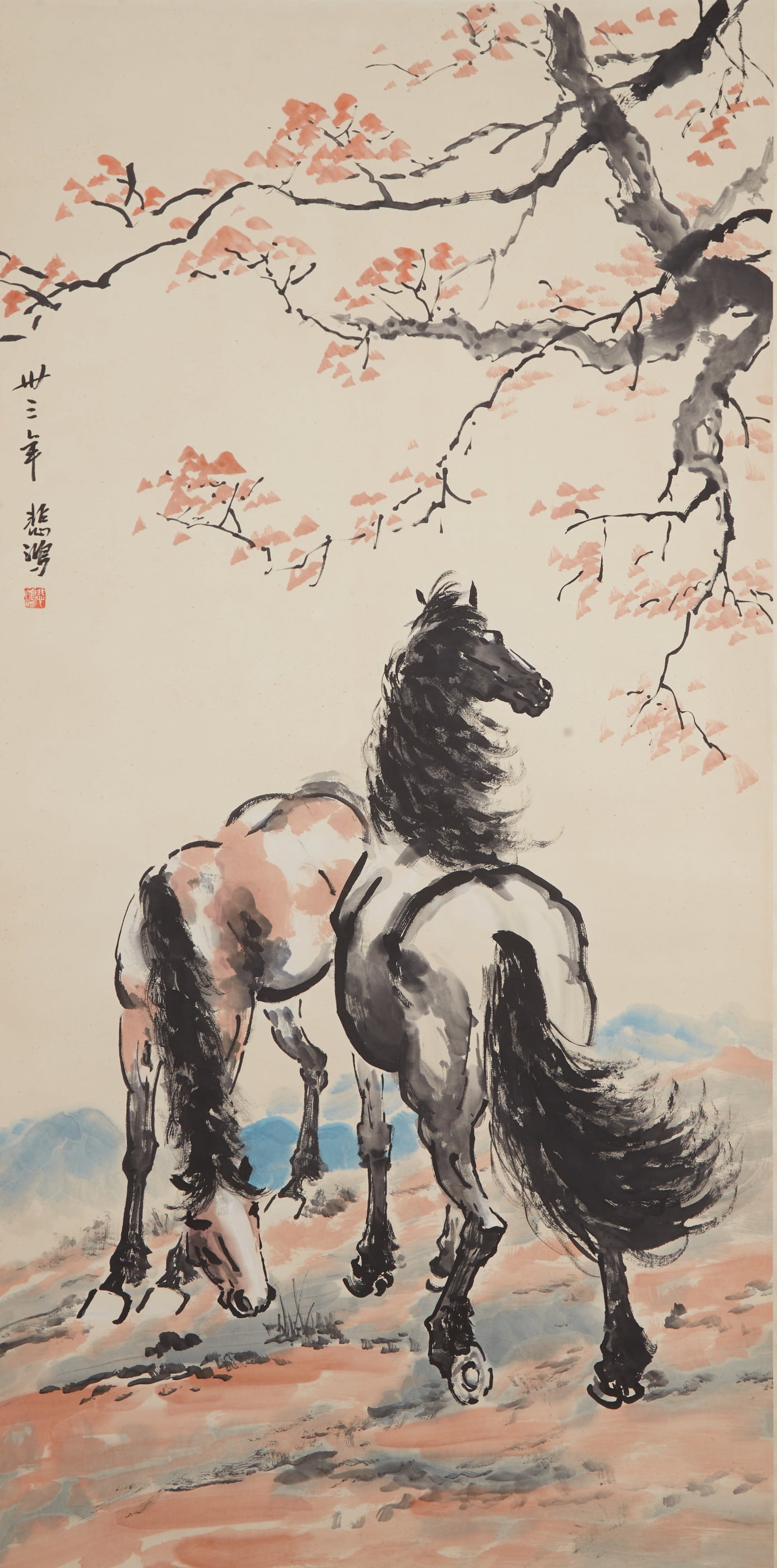 A TWO HORSES PAINTING ON PAPER BY XU BEIHONG.徐悲鴻 (1 of 10)
