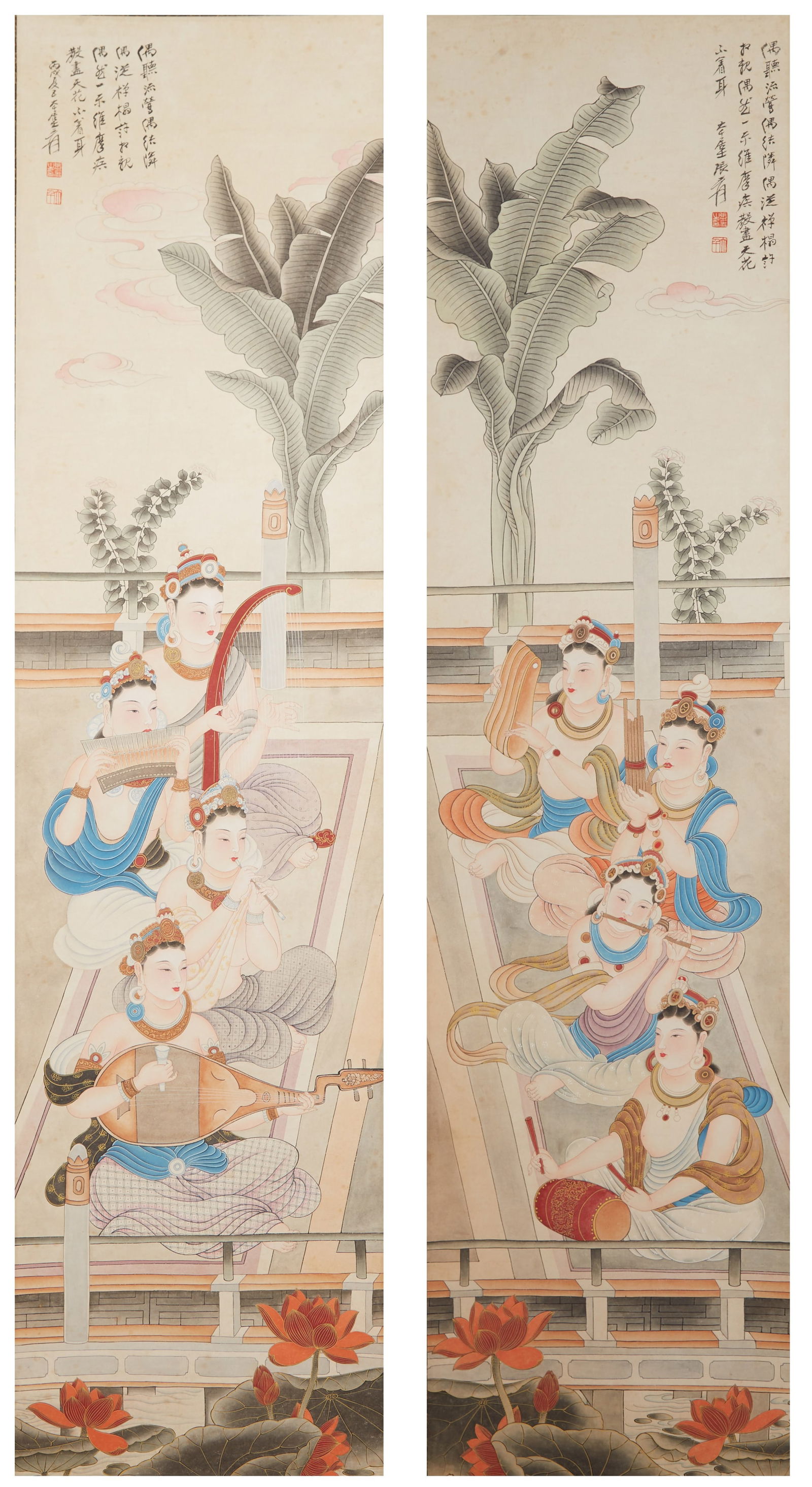 A FIGURE PAINTING ON PAPER BY ZHANG DAQIAN (2 WORKS).張大千: Figure Painting on Paper by Zhang Daqian (2 works).張大千