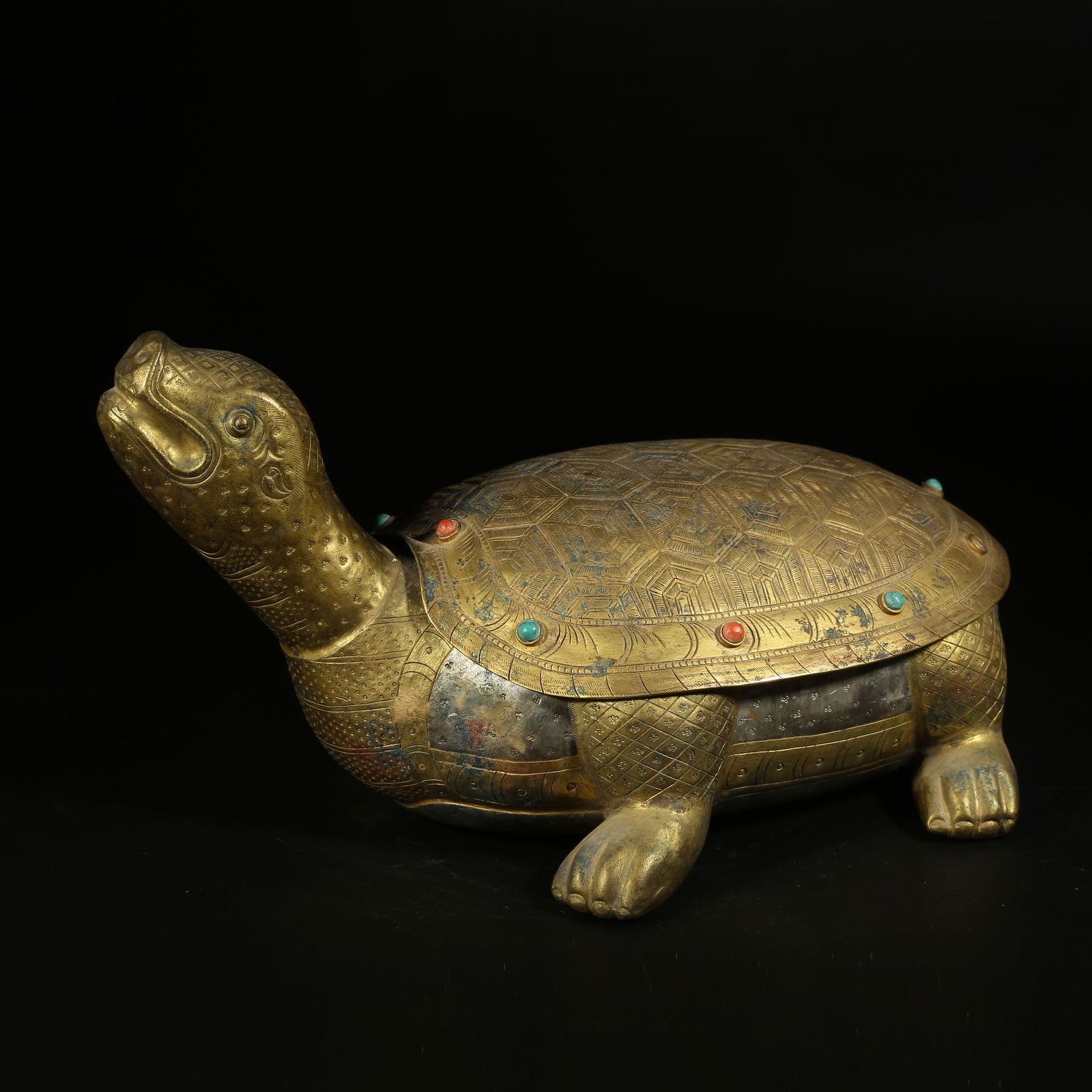 A GILT BRONZE TURTLE SHAPED CENSER INLAID WITH GEMSTONES (1 of 9)