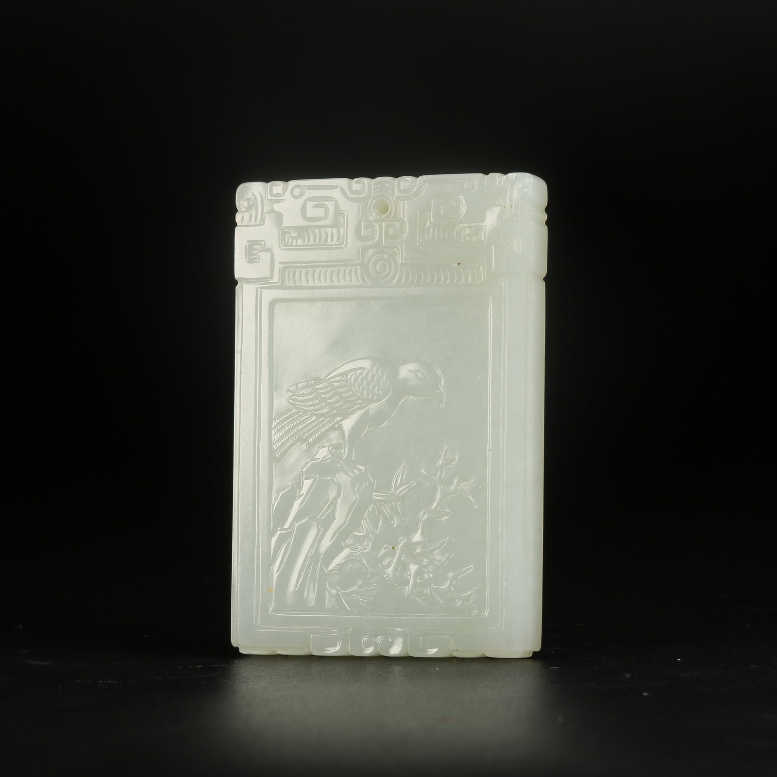 A HETIAN JADE FLOWER-AND-BIRD PATTERN PLAQUE: Hetian Jade Flower-and-Bird Pattern Plaque