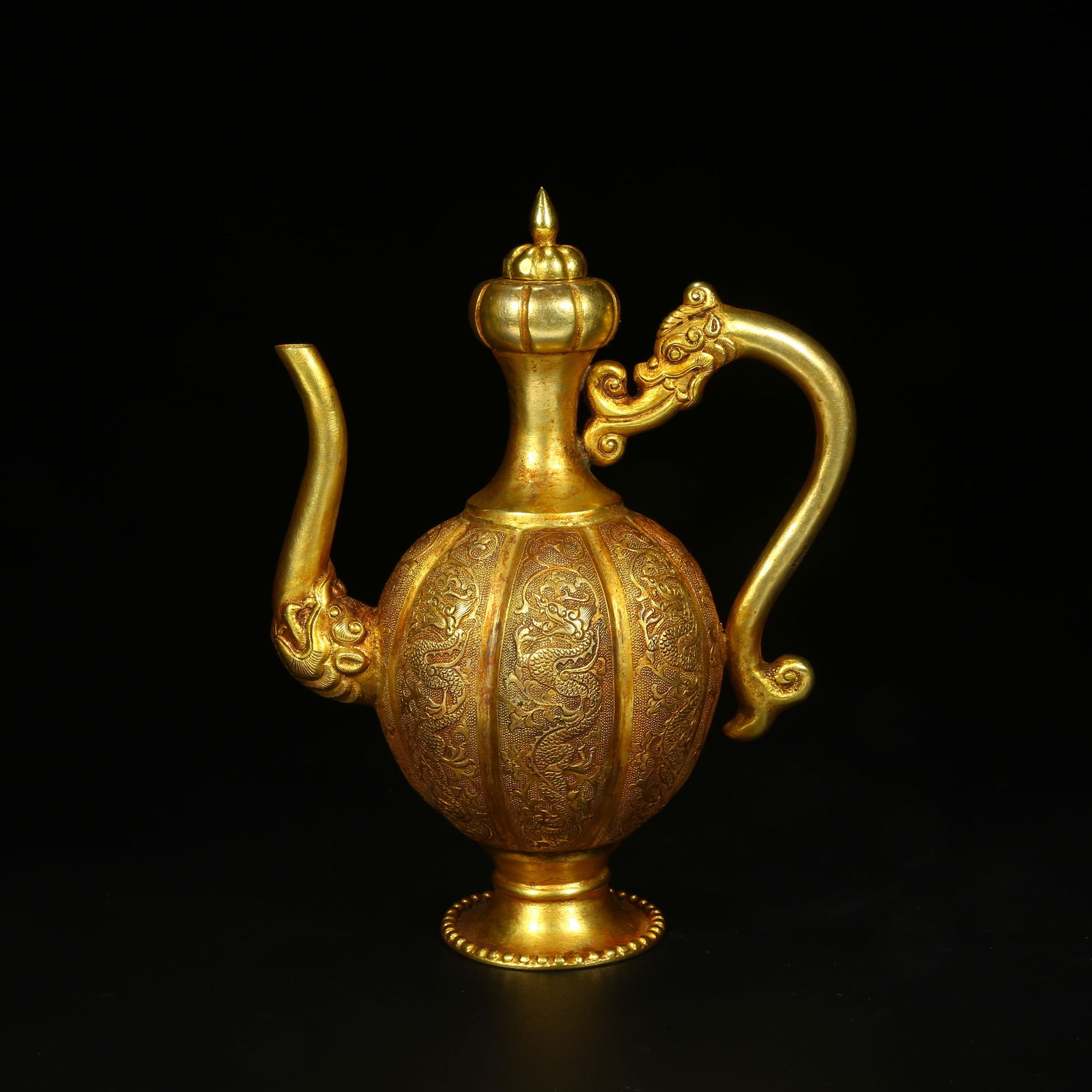 A GOLD EWER WITH DRAGON DESIGN (1 of 9)