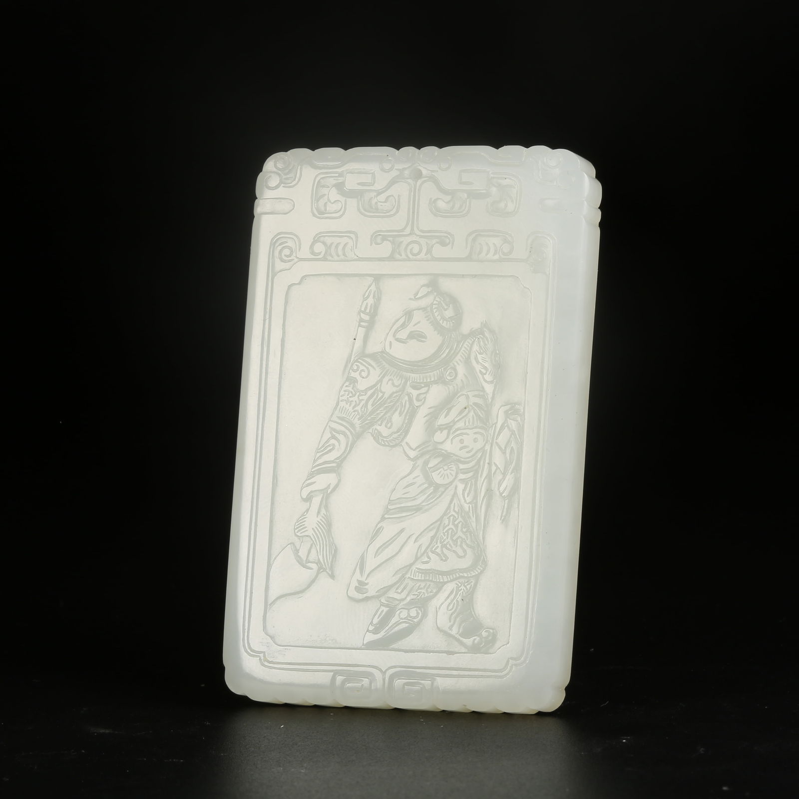 A HETIAN JADE HORSE-AND-RIDER FIGURE STORY PLAQUE (1 of 8)