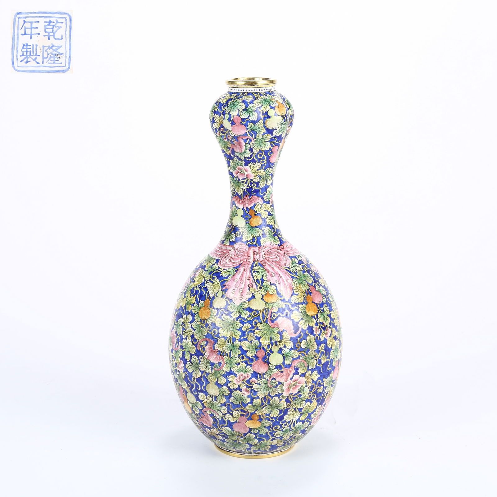 A CLOISONNÉ ENAMELED GARLIC-MOUTH VASE WITH BAT AND BUNDLE MOTIF SYMBOLIZING BLESSINGS AND (1 of 10)