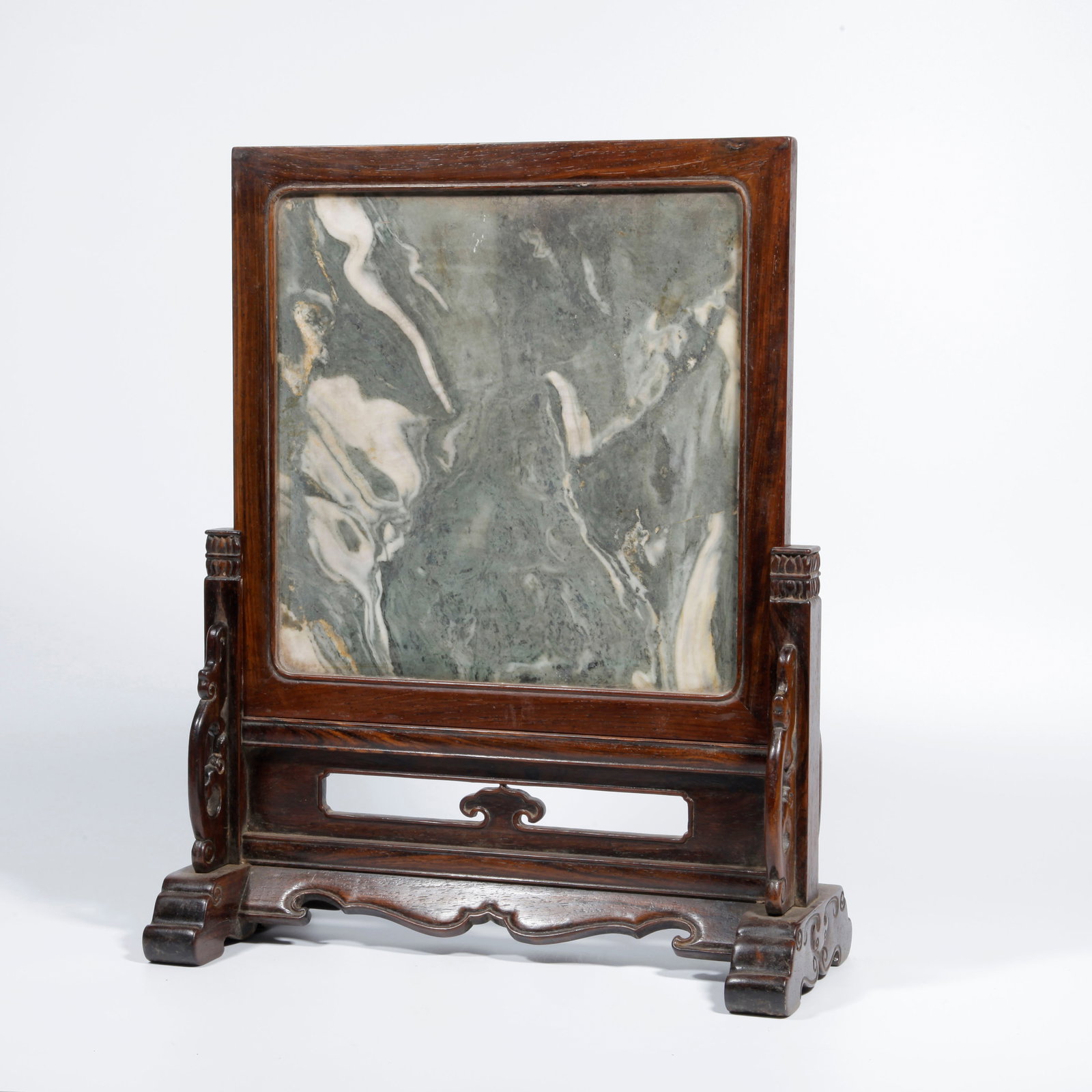 A ZITAN WOOD CARVING INLAID YUN STONE TABLE SCREEN (1 of 9)