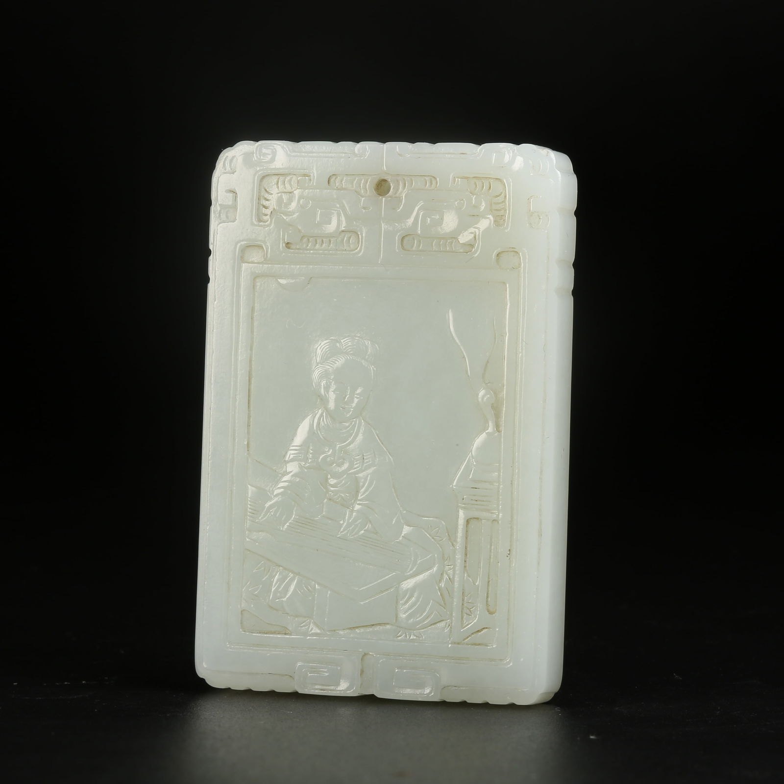 A HETIAN JADE LADY FIGURE PLAQUE: Hetian Jade Lady Figure Plaque