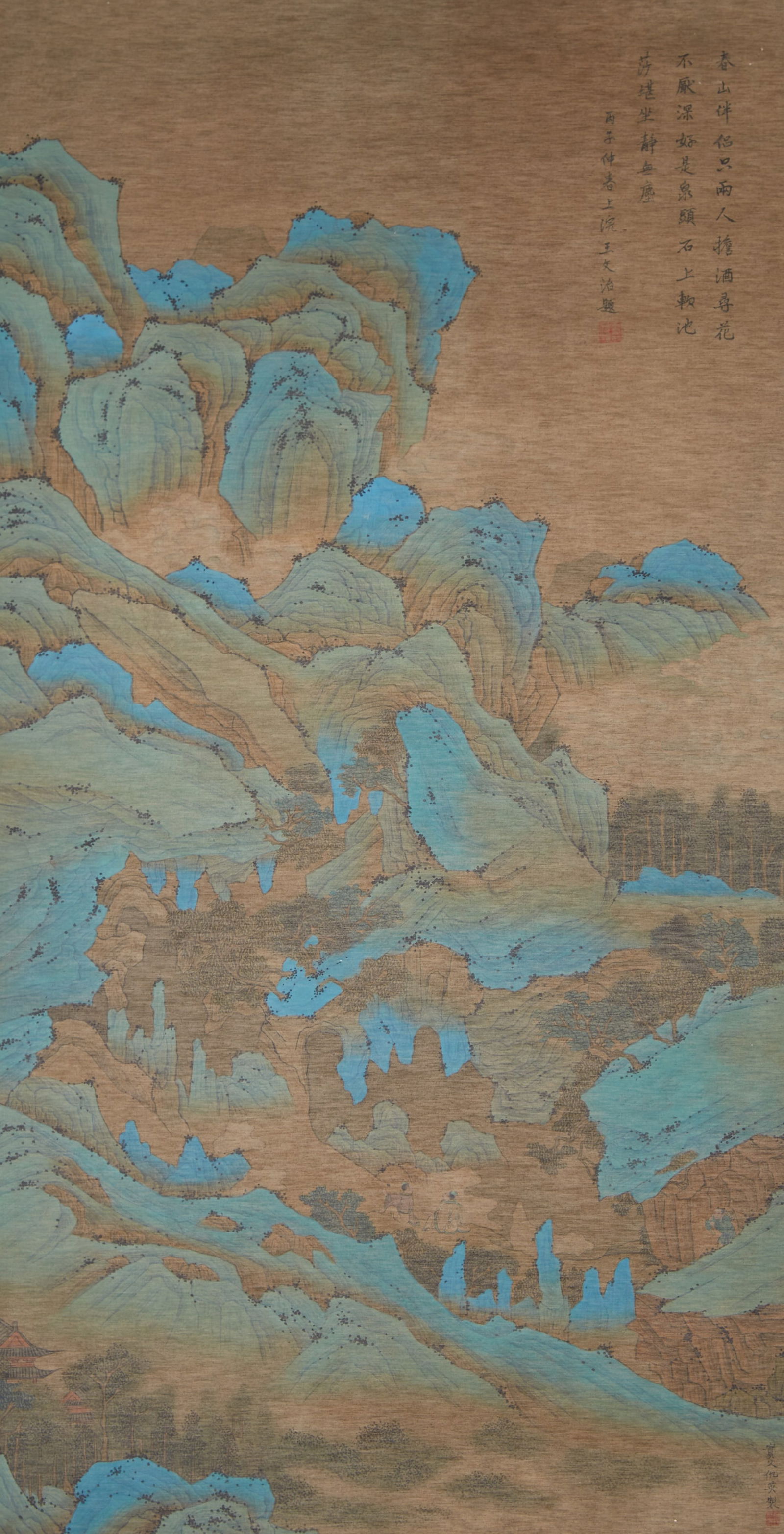 A LANDSCAPE PAINTING ON SILK BY QIU YING.仇英: Landscape Painting on Silk by Qiu Ying.仇英