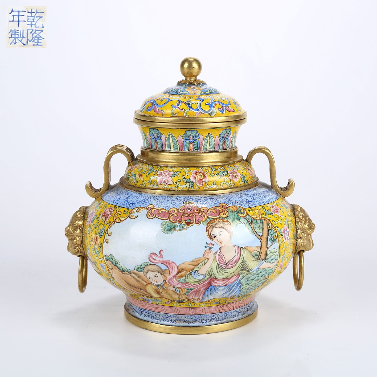 A CLOISONNÉ ENAMELED YOU VESSEL WITH WESTERN FIGURE STORY SCENES (1 of 10)