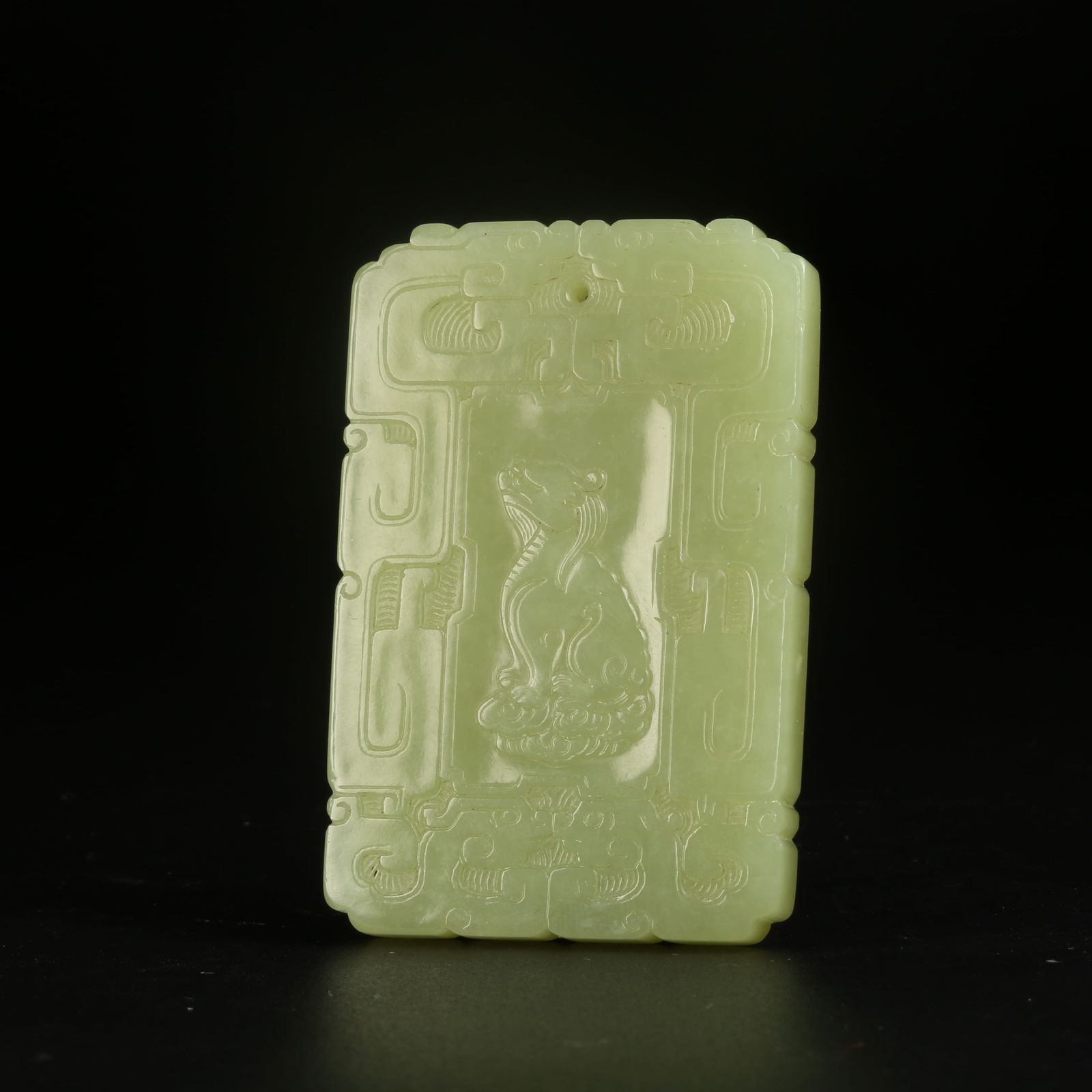 A HETIAN YELLOW JADE AUSPICIOUS BEAST PATTERN PLAQUE: Hetian Yellow Jade Auspicious Beast Pattern Plaque