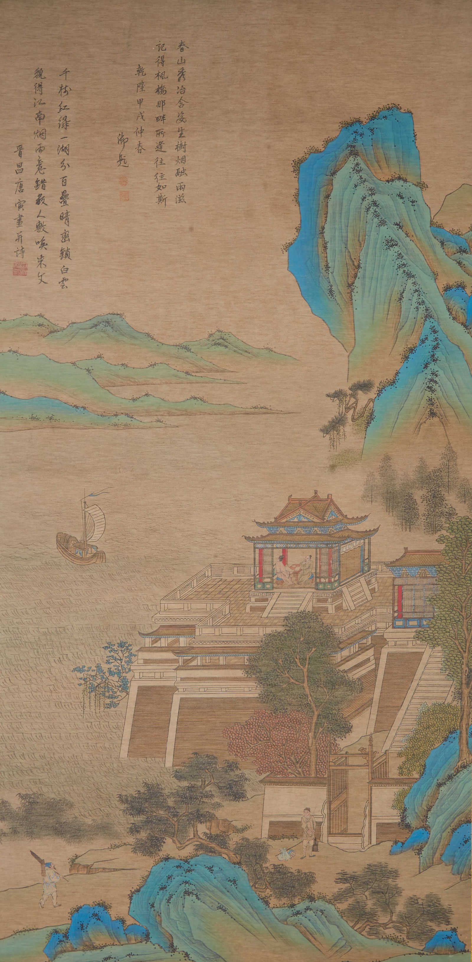 A LANDSCAPE WITH PAVILIONS ON SILK BY TANG BOHU.唐伯虎 (1 of 10)