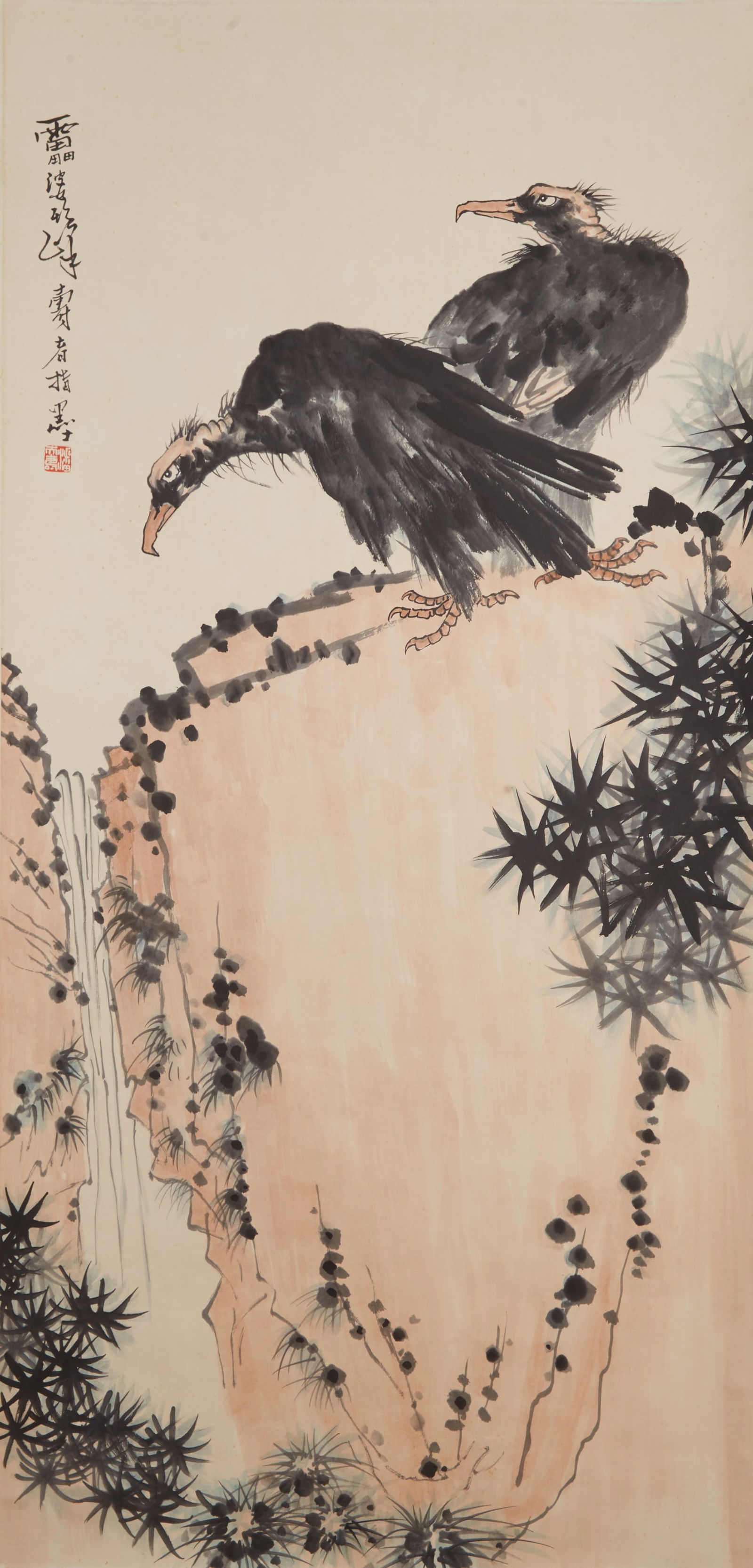 A TWO EAGLES PAINTING ON PAPER BY PAN TIANSHOU.潘天壽 (1 of 10)
