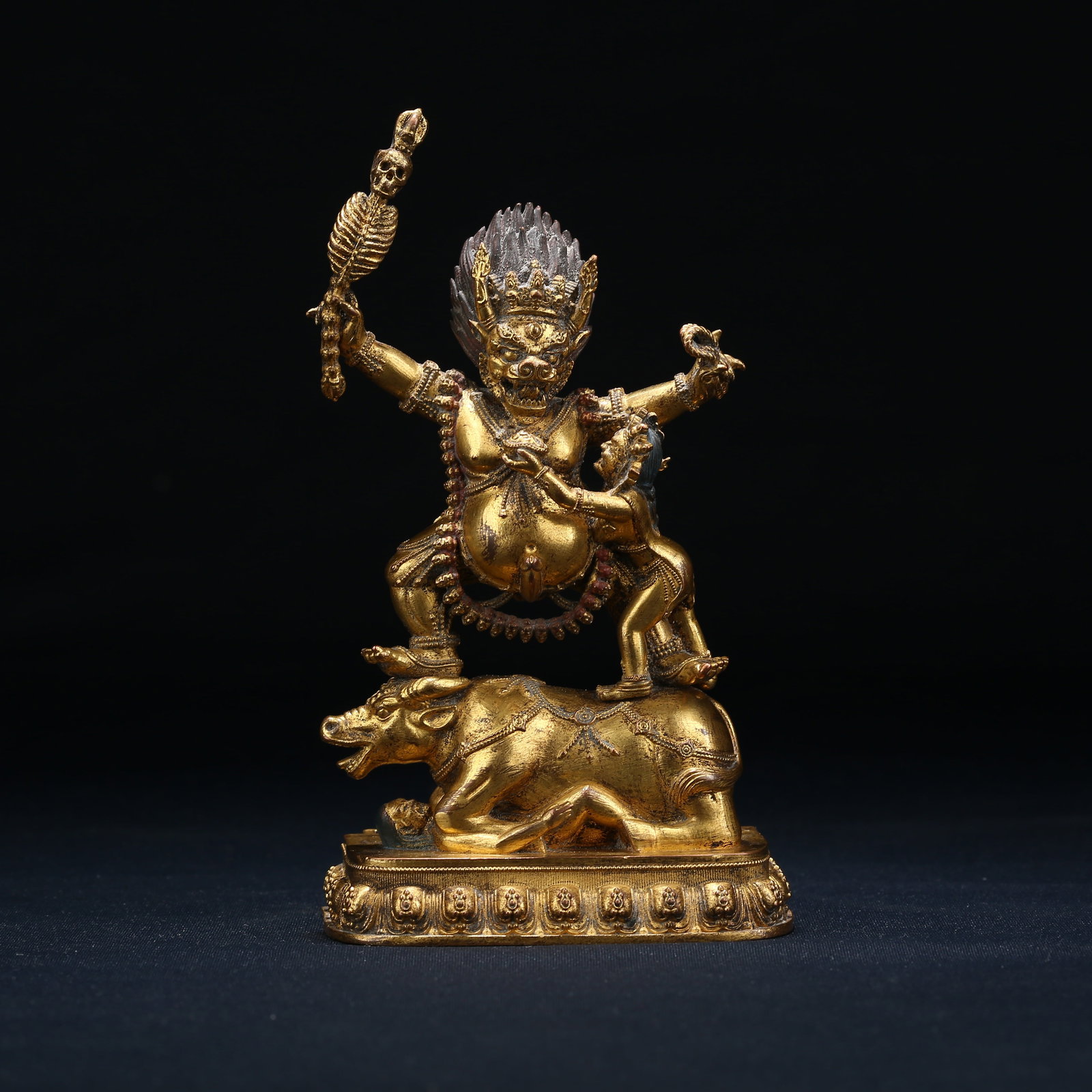 A GILT BRONZE YAMA KING STATUE: Gilt Bronze Yama King Statue