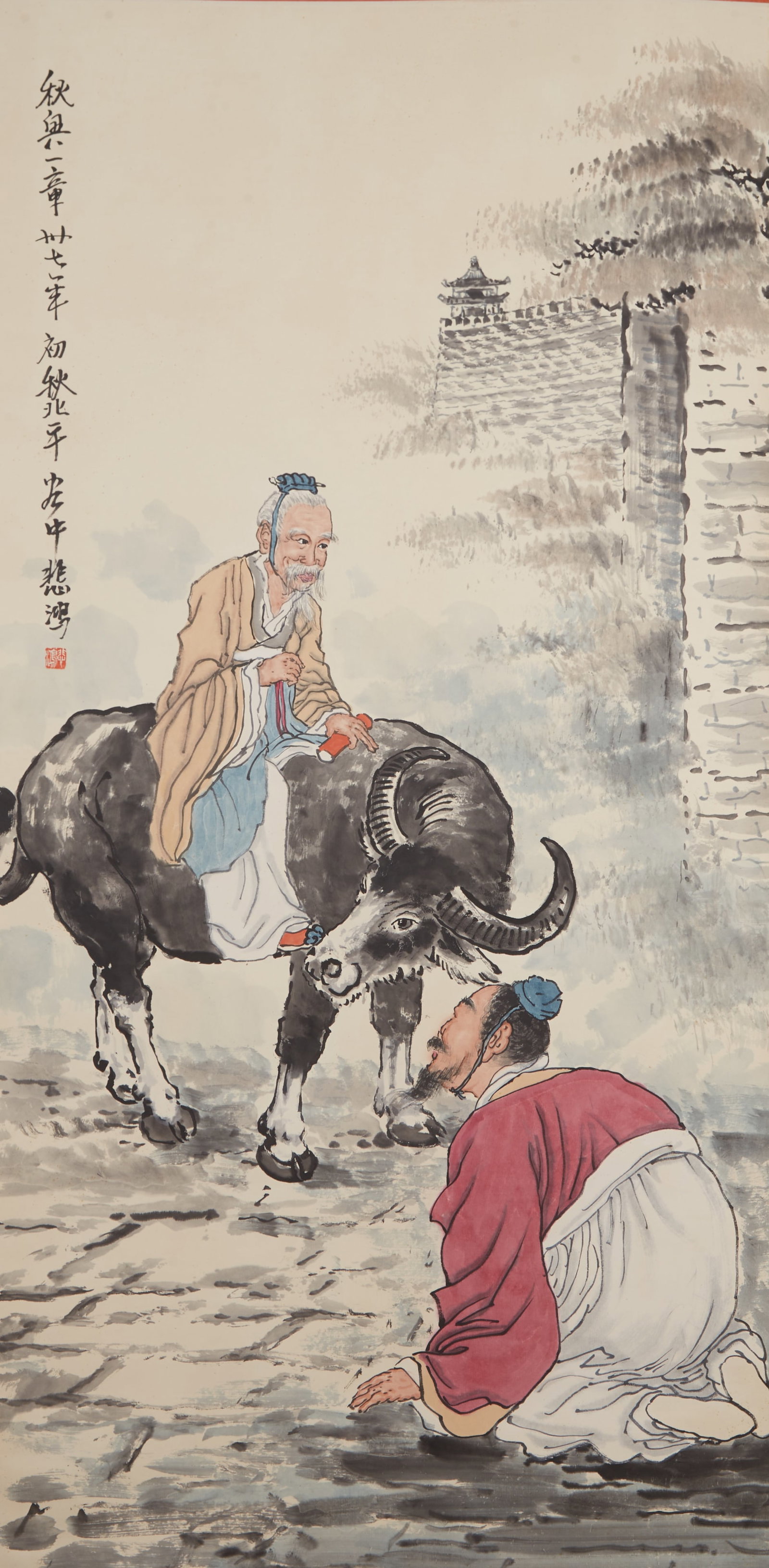 A FIGURE PAINTING ON PAPER BY XU BEIHONG.徐悲鴻: Figure Painting on Paper by Xu Beihong.徐悲鴻