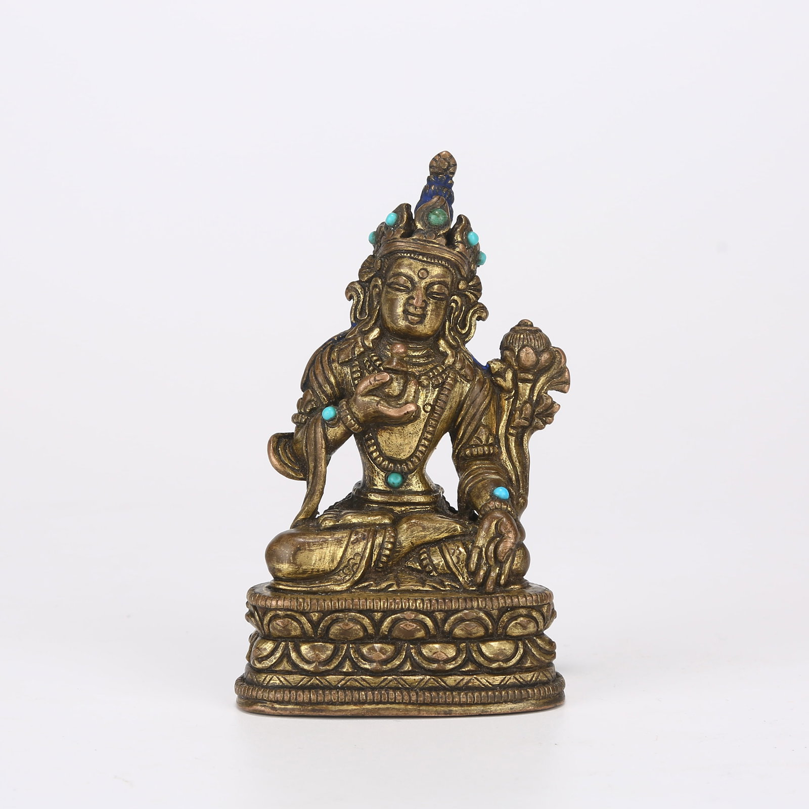 A GILDED BRONZE MINIATURE BUDDHA BODHISATTVA (1 of 8)