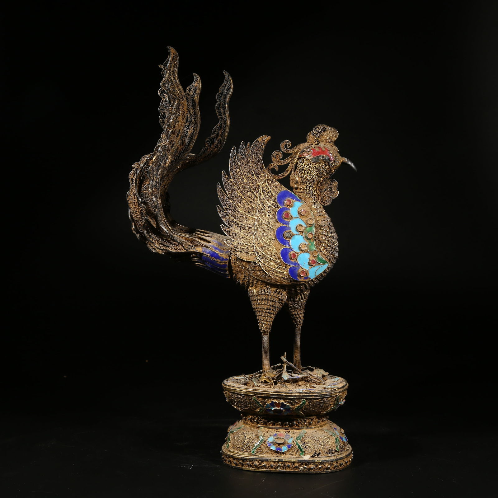 A GILT SILVER FILIGREE ENAMELLED PHOENIX ORNAMENT (1 of 9)