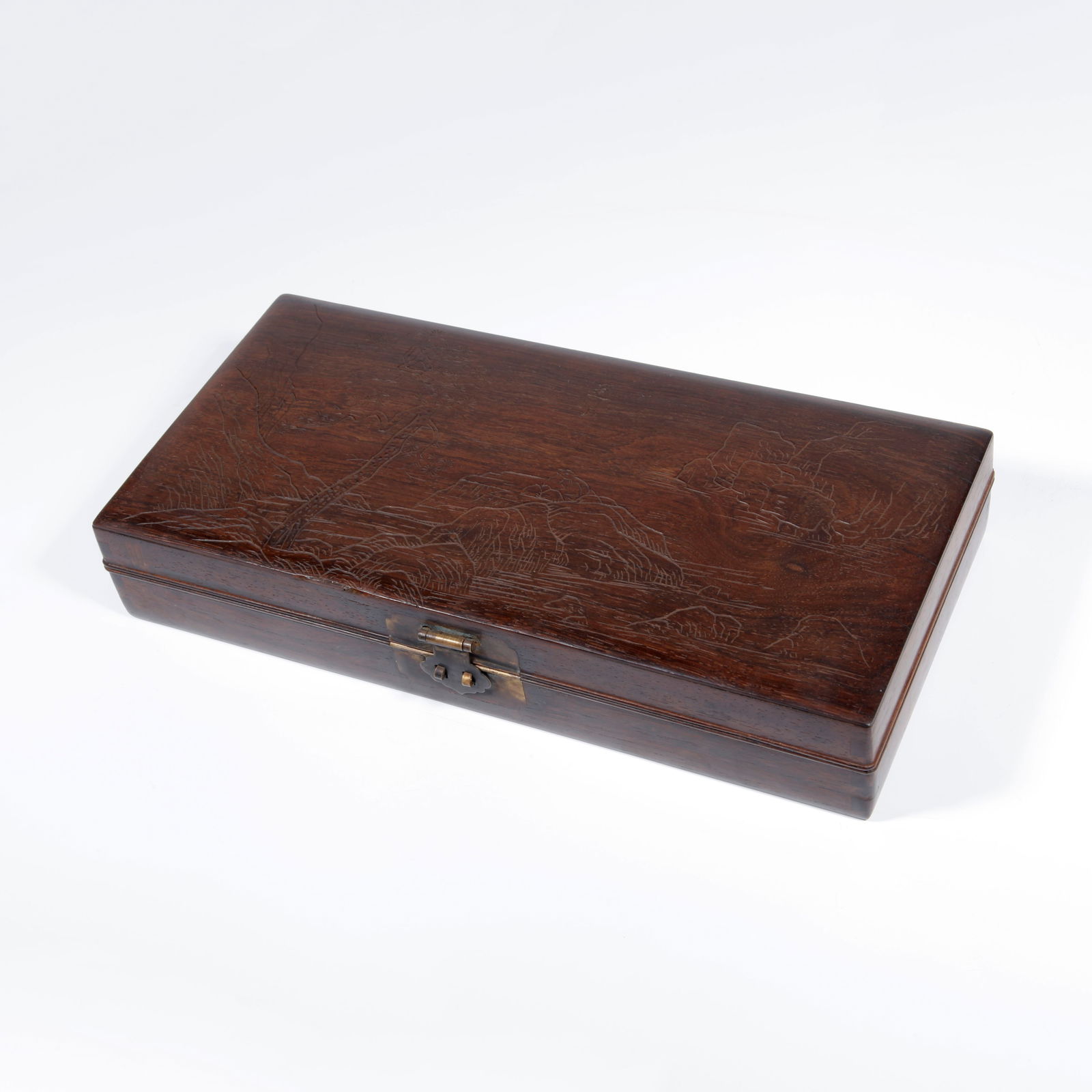 A ZITAN WOOD CARVING LANDSCAPE PATTERN COVERED BOX (1 of 10)