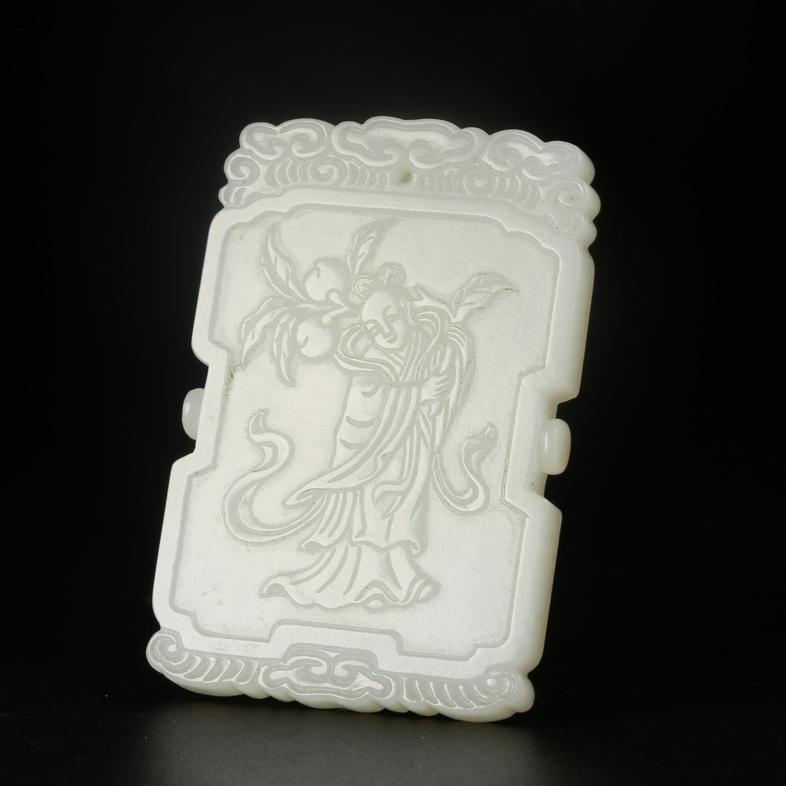 A HETIAN JADE MAGU OFFERING LONGEVITY PLAQUE: Hetian Jade Magu Offering Longevity Plaque