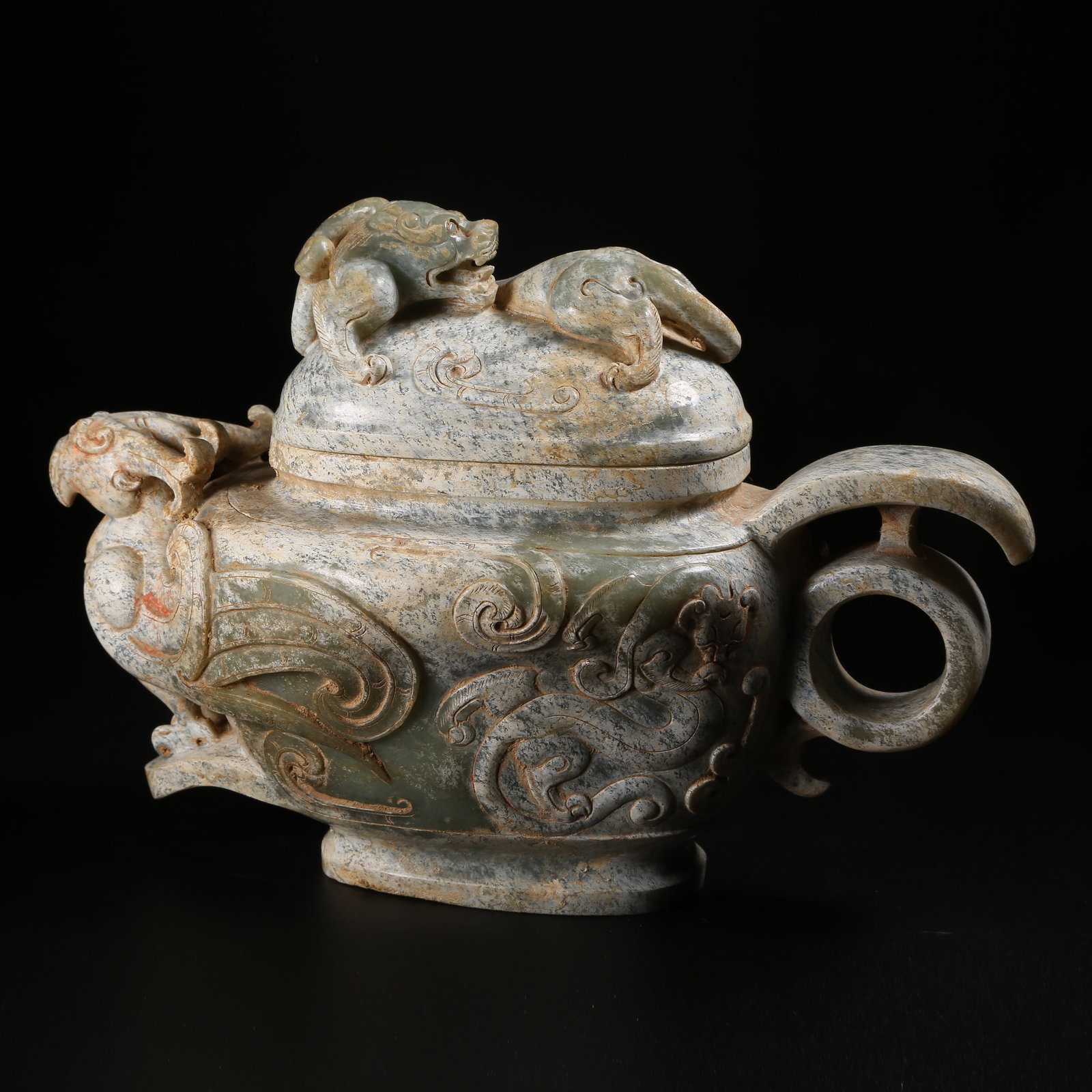 A ARCHAIC JADE LIDDED CENSER WITH AUSPICIOUS BEAST MOTIFS (1 of 9)