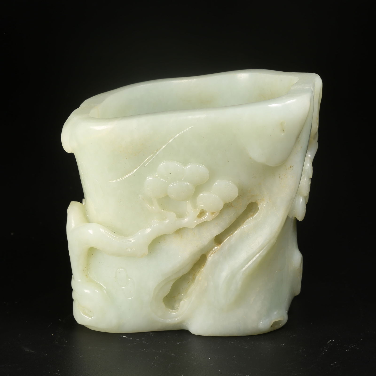 A HETIAN JADE PINE TREE PATTERN BRUSH HOLDER (1 of 9)